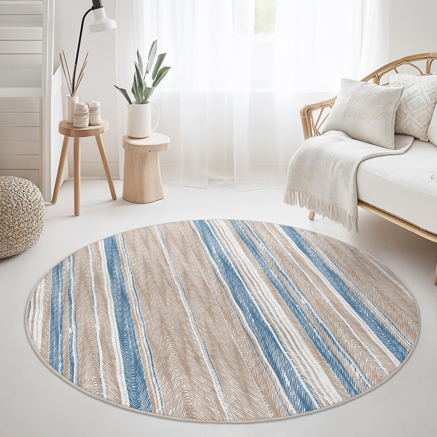 Modern Striped Round Area Rug, Soft Circular Carpet, Bohemian Style Living Room Decor, Cozy Bedroom Rug, Indoor Home Flooring