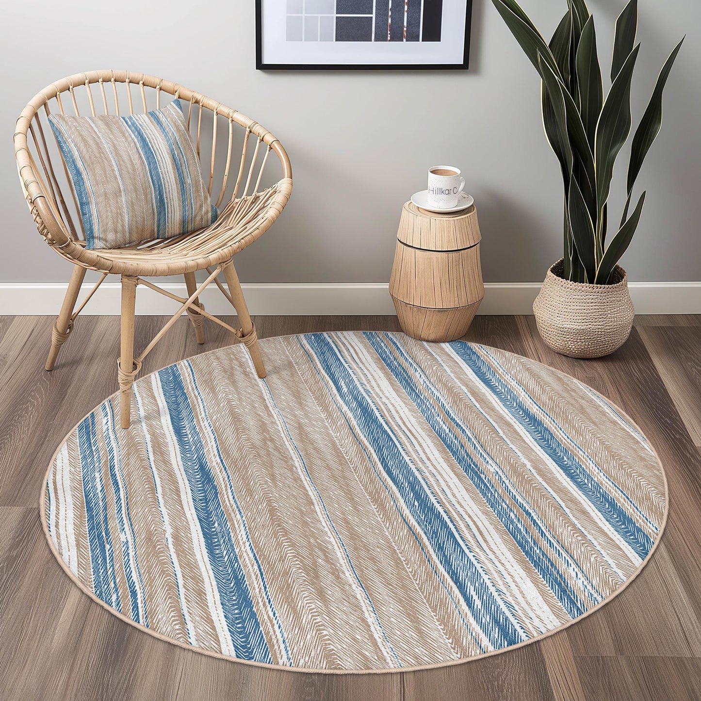 Modern Striped Round Area Rug, Soft Circular Carpet, Bohemian Style Living Room Decor, Cozy Bedroom Rug, Indoor Home Flooring