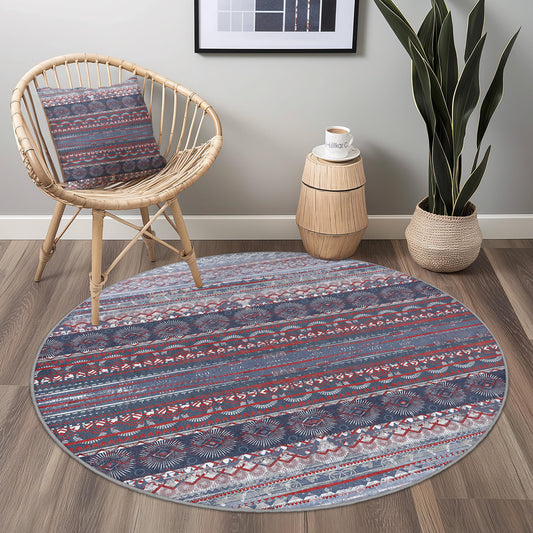 Geometric Pattern Round Area Rug, Vintage Style Round Carpet, Boho Chic Home Decor, Soft Round Rug for Living Room