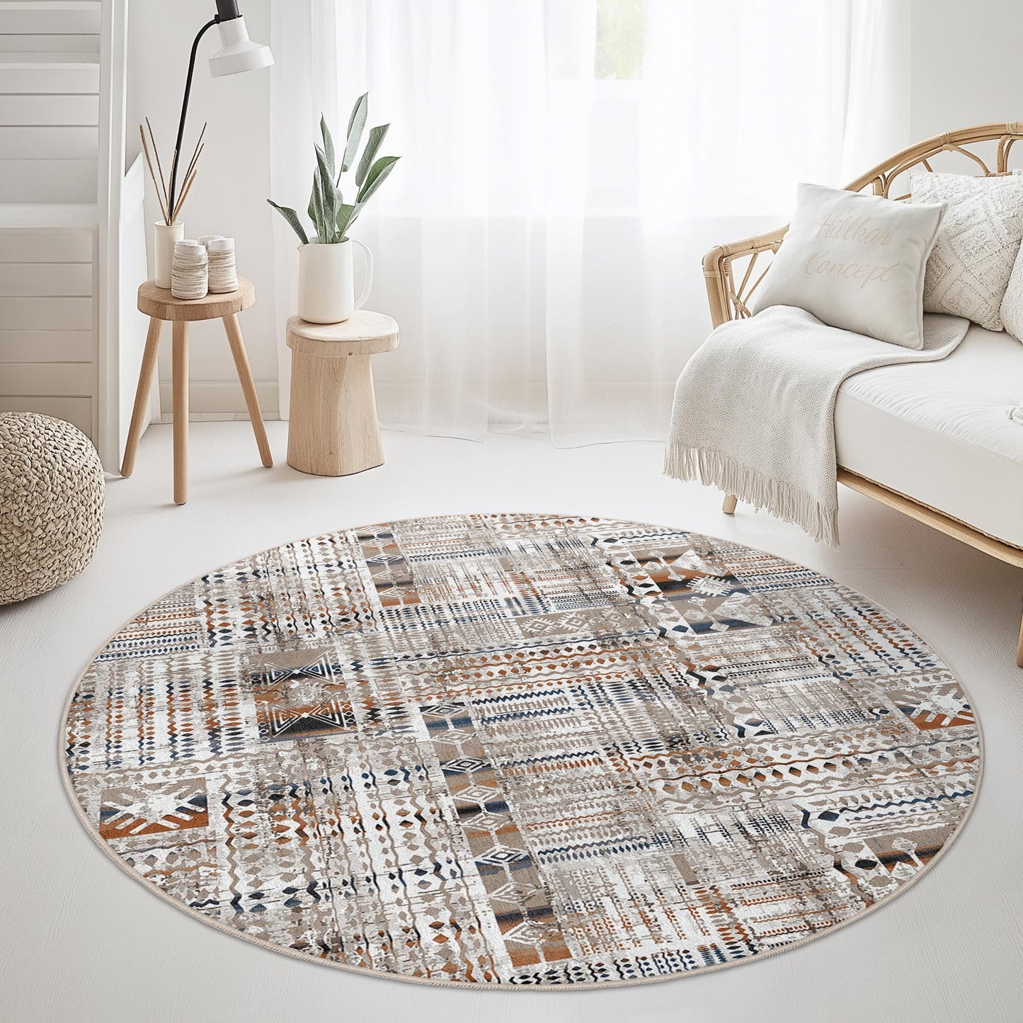 Bohemian Round Area Rug, Patterned Round Carpet, Cozy Living Room Decor, Unique Round Rug, Modern Home Textile, Chic Floor Covering