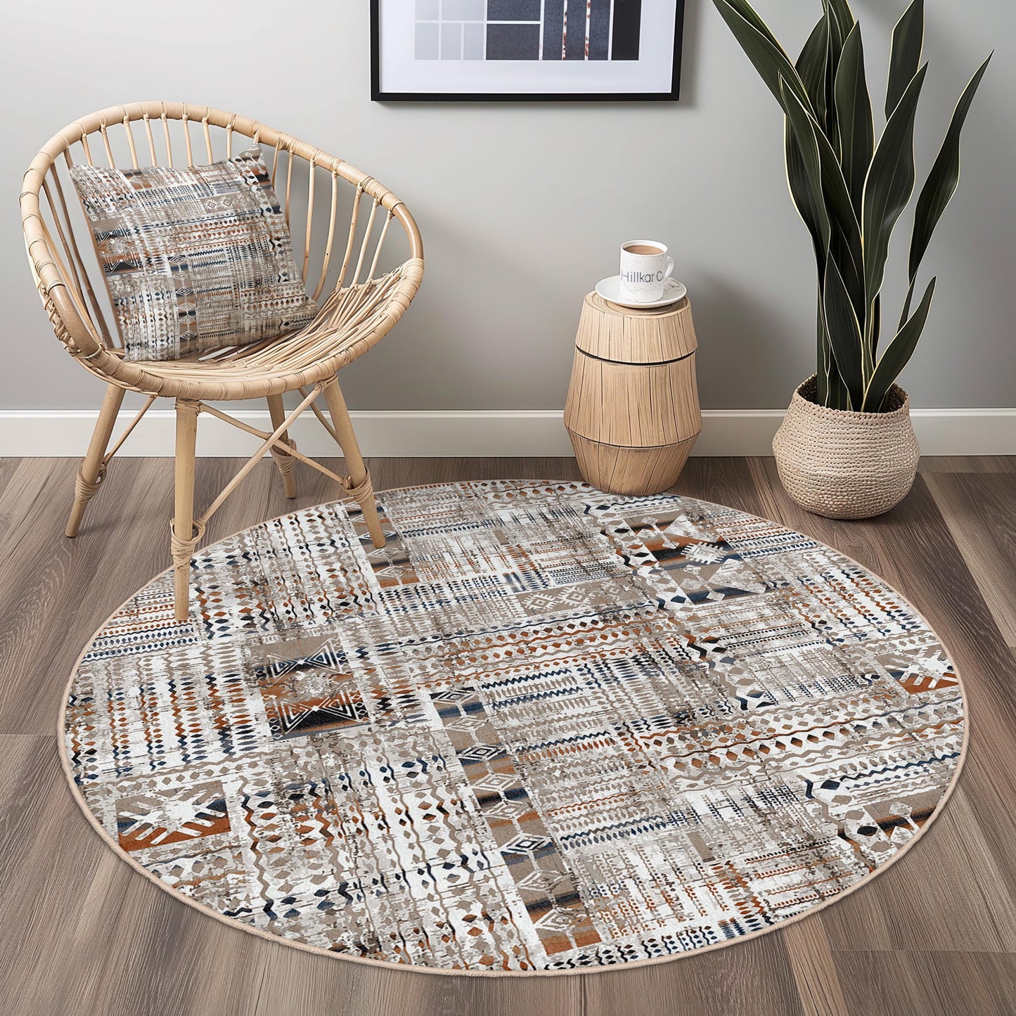 Bohemian Round Area Rug, Patterned Round Carpet, Cozy Living Room Decor, Unique Round Rug, Modern Home Textile, Chic Floor Covering