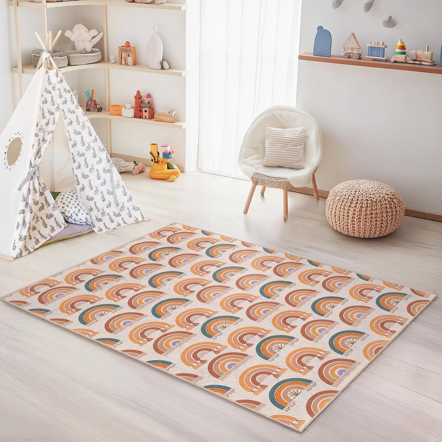 Rainbow Pattern Rectangular Kids Rug, Colorful Nursery Carpet, Playroom Decor, Soft Children's Rug, Rainbow Design Rug