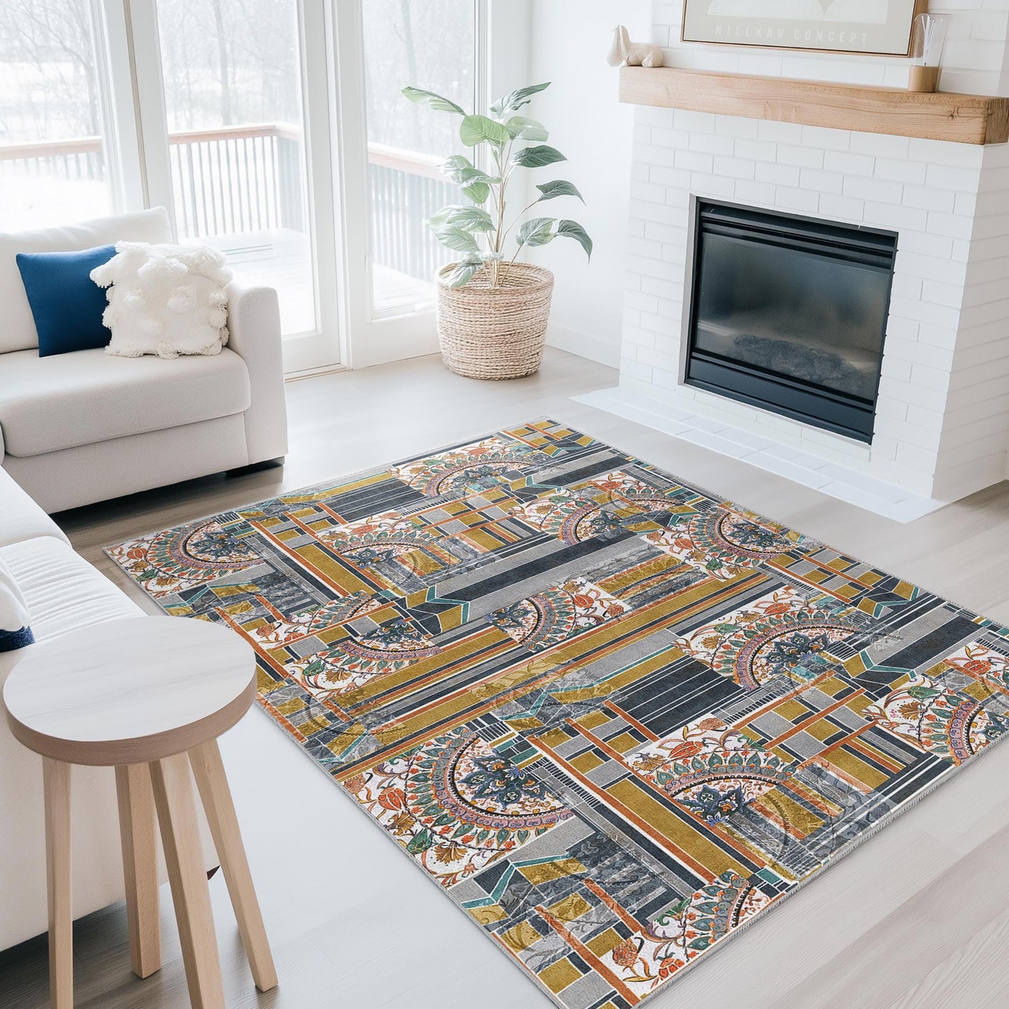 Geometric Floral Rectangular Area Rug, Modern Abstract Carpet, Living Room Dcor, Stylish Floor Mat, Contemporary Design Rug