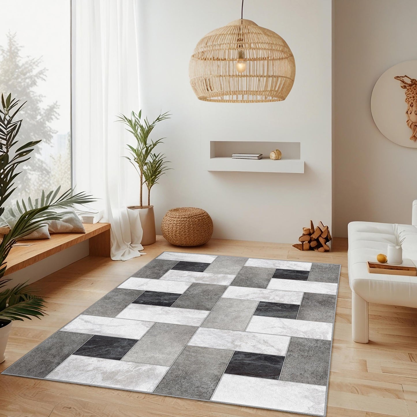 Geometric Pattern Rectangular Area Rug, Modern Living Room Carpet, Soft Indoor Rug, Contemporary Home Decor, Stylish Floor Mat