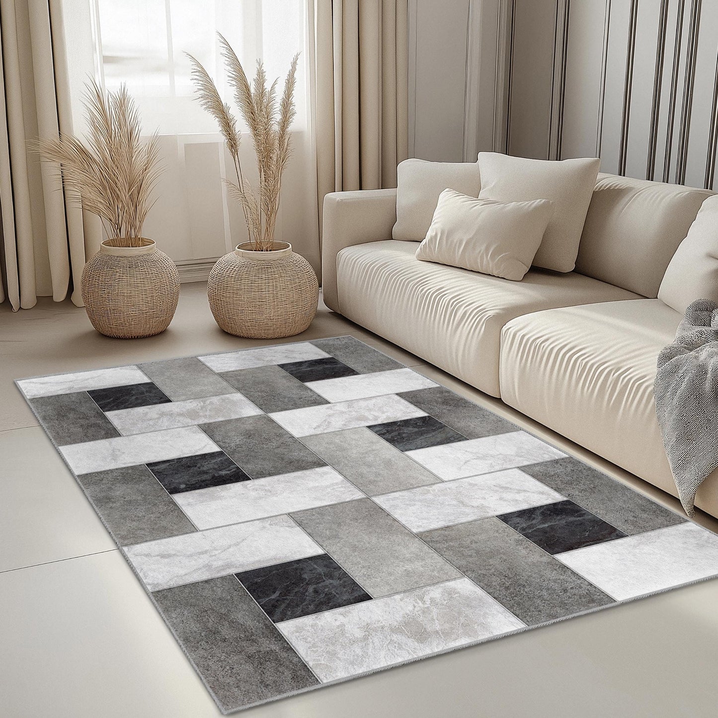 Geometric Pattern Rectangular Area Rug, Modern Living Room Carpet, Soft Indoor Rug, Contemporary Home Decor, Stylish Floor Mat
