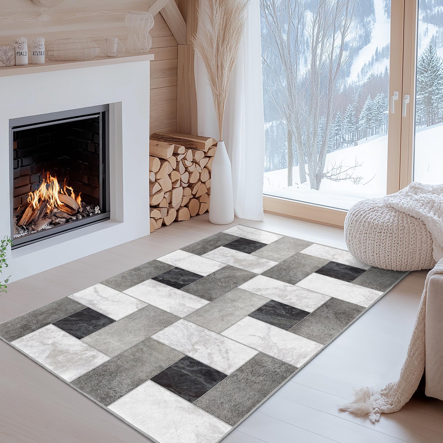 Geometric Pattern Rectangular Area Rug, Modern Living Room Carpet, Soft Indoor Rug, Contemporary Home Decor, Stylish Floor Mat