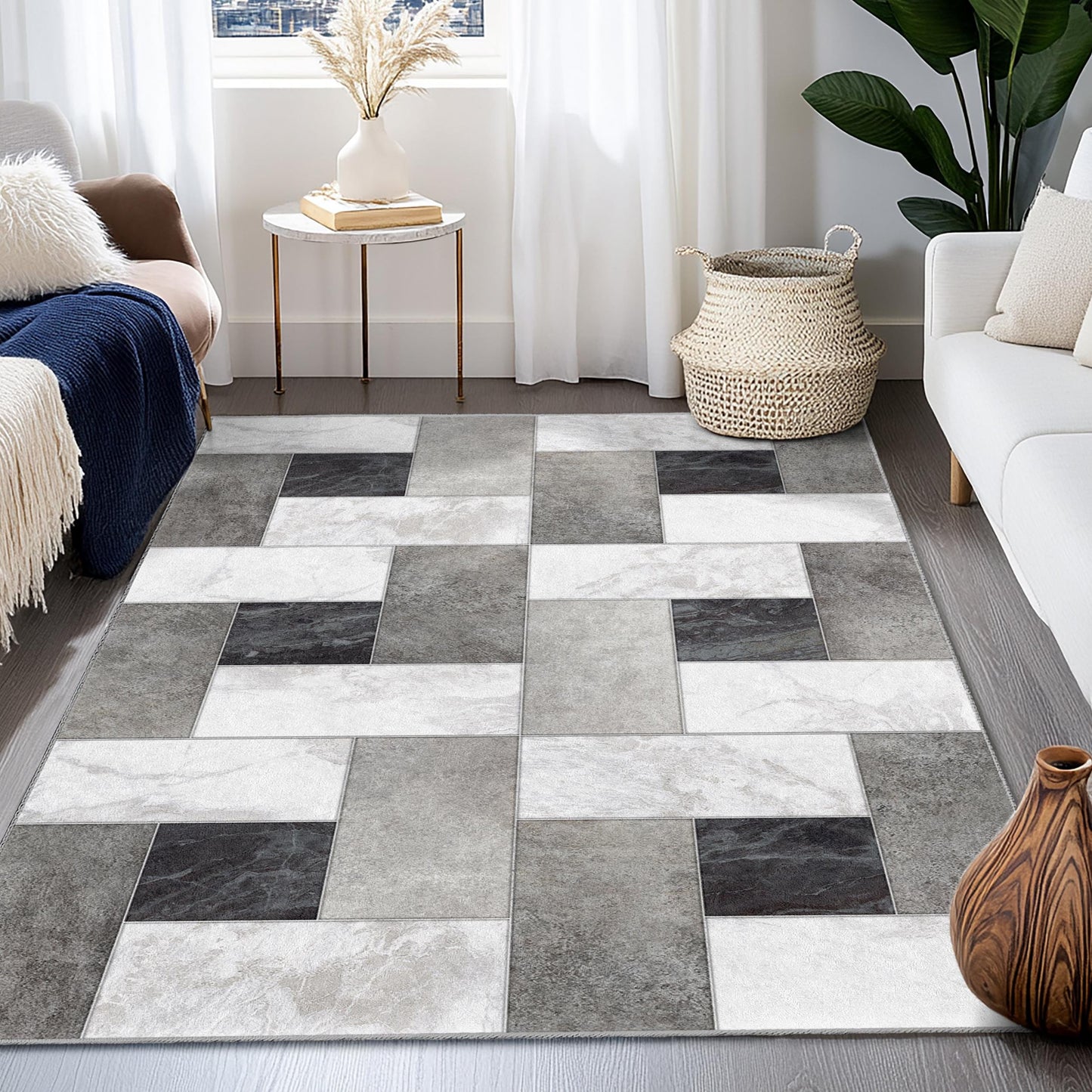 Geometric Pattern Rectangular Area Rug, Modern Living Room Carpet, Soft Indoor Rug, Contemporary Home Decor, Stylish Floor Mat