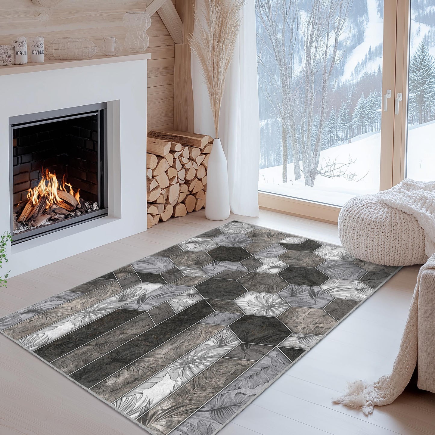 Elegant Hexagonal Pattern Area Rug, Modern Geometric Design Rug, Rectangular Living Room Carpet, Stylish Home Decor Rug