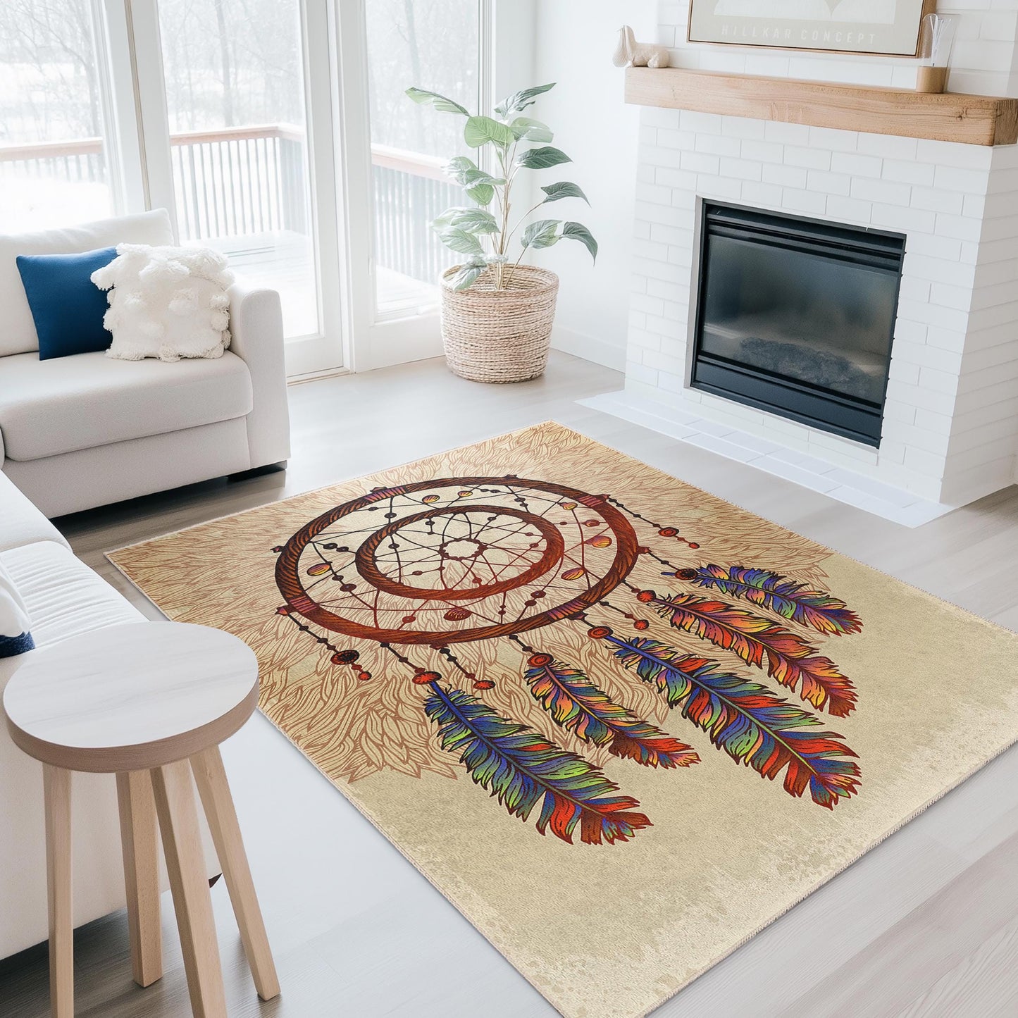 Dreamcatcher Bohemian Rectangular Area Rug, Colorful Dream Catcher Carpet, Living Room Decor, Boho Style Rug, Ethnic Pattern Rug