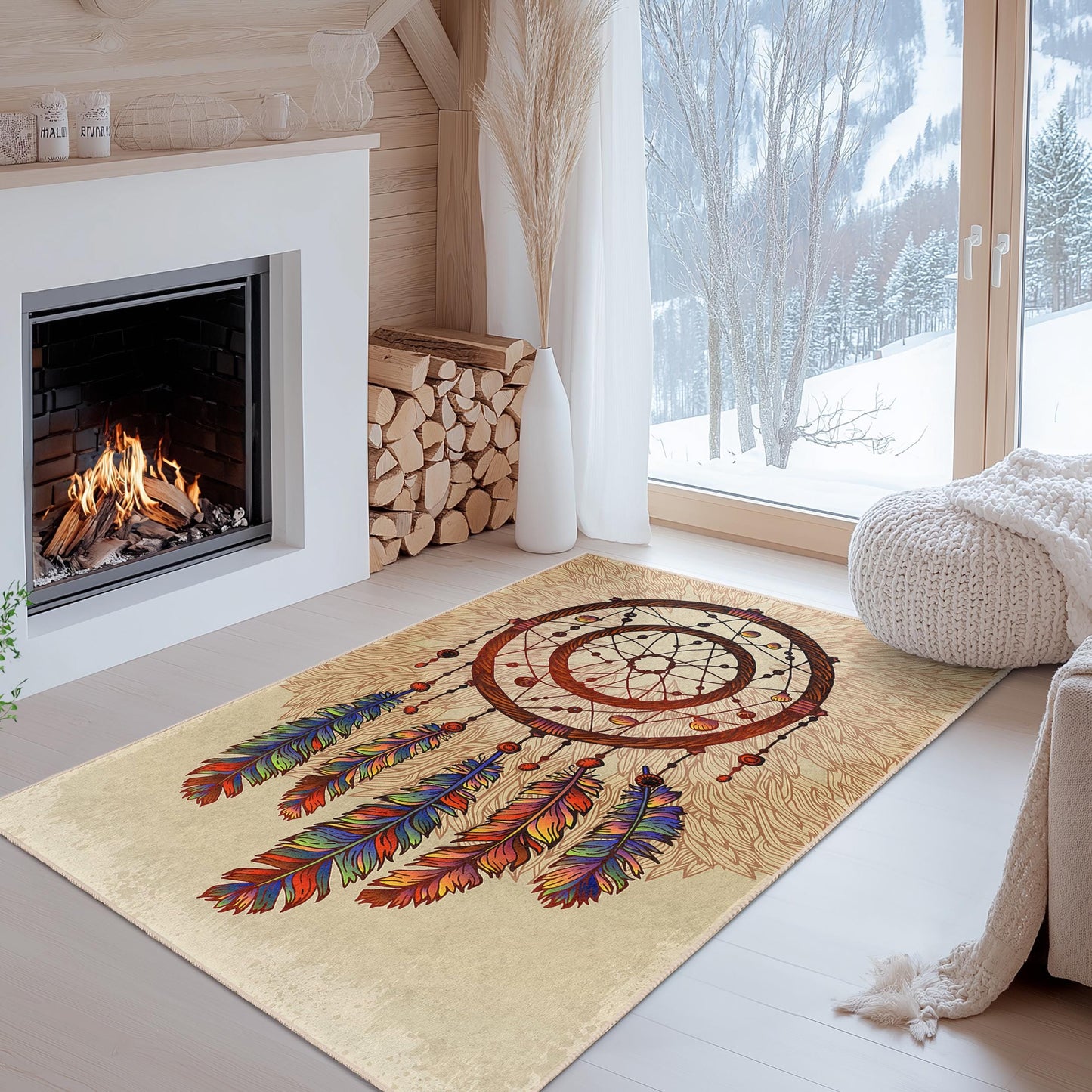 Dreamcatcher Bohemian Rectangular Area Rug, Colorful Dream Catcher Carpet, Living Room Decor, Boho Style Rug, Ethnic Pattern Rug