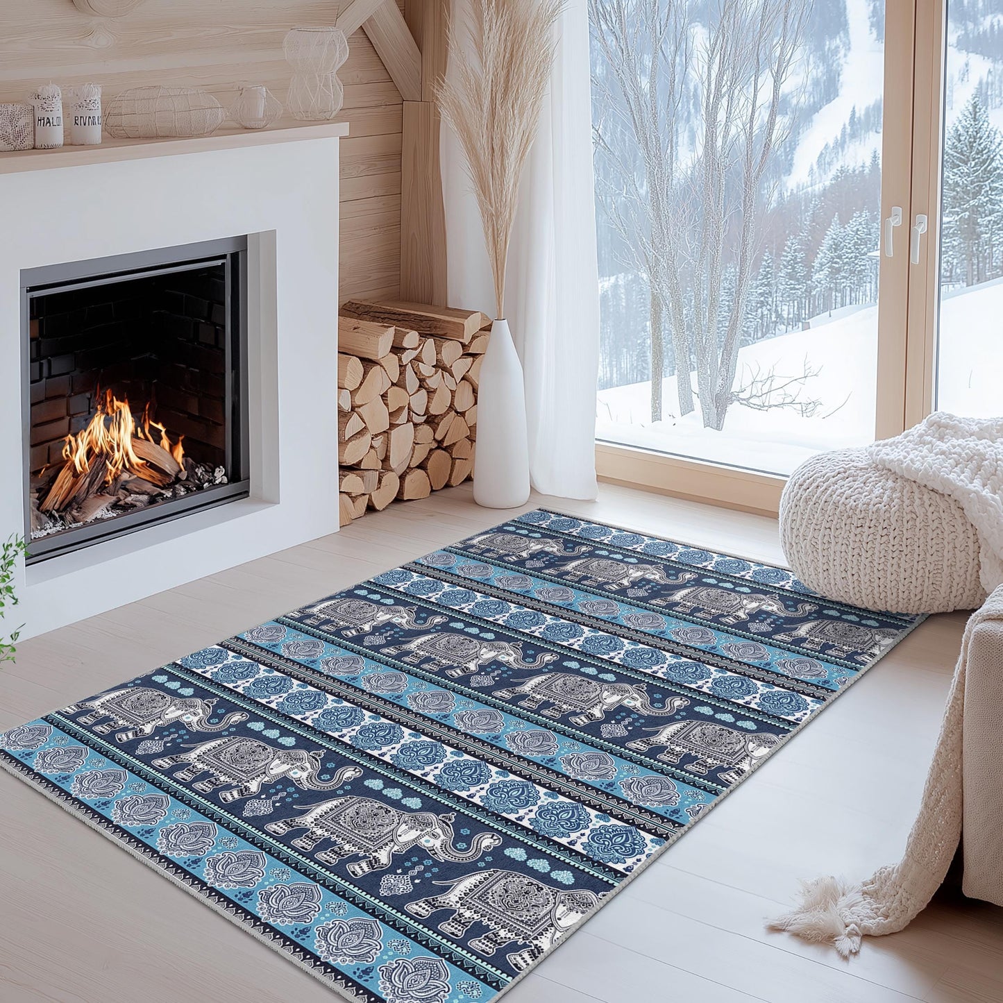 Elegant Elephant Pattern Rectangular Area Rug, Bohemian Home Dcor Rug, Living Room Carpet, Unique Elephant Design, Soft Area Rug