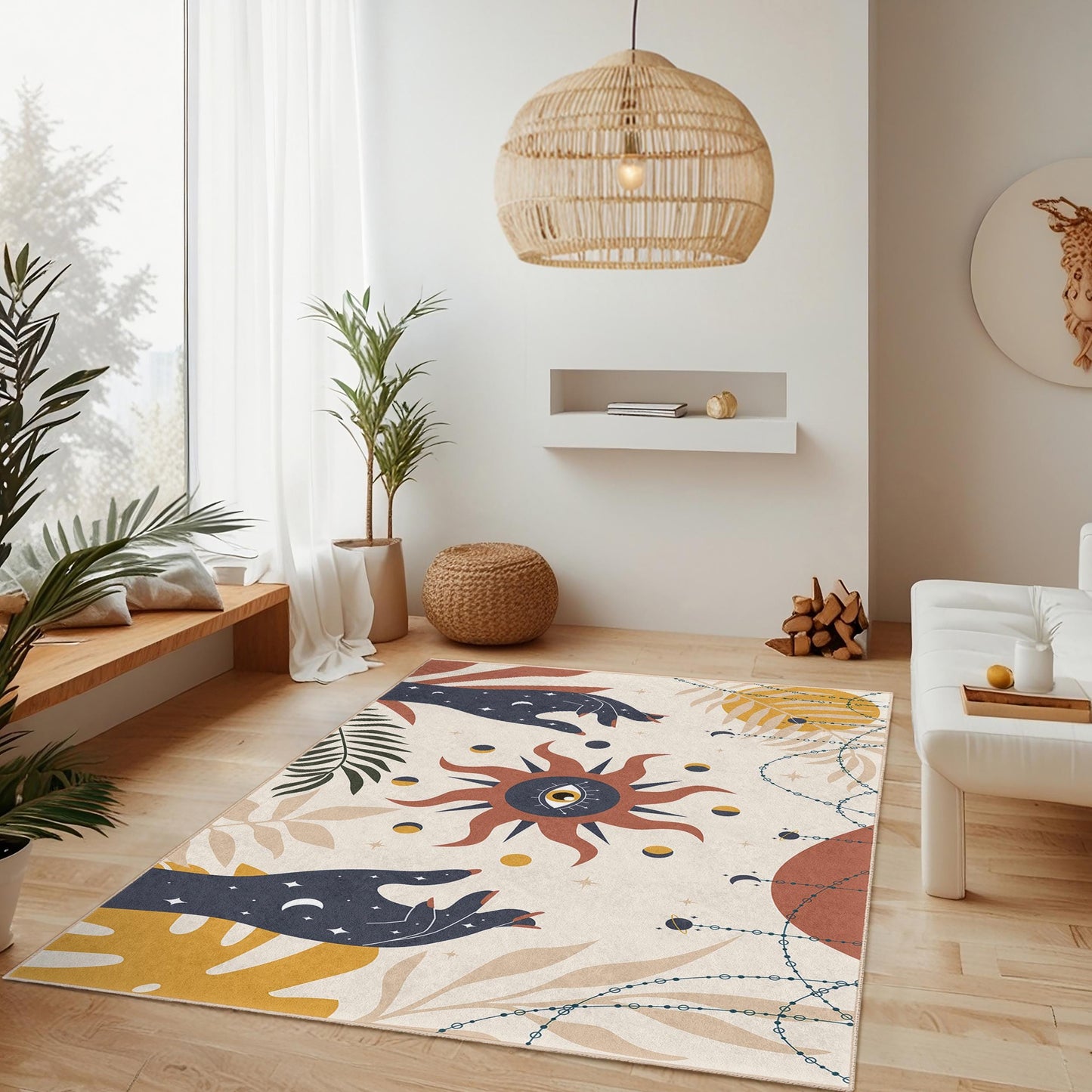 Bohemian Style Rectangle Rug, Modern Abstract Design Area Rug, Living Room Carpet, Unique Home Decor, Stylish Floor Mat