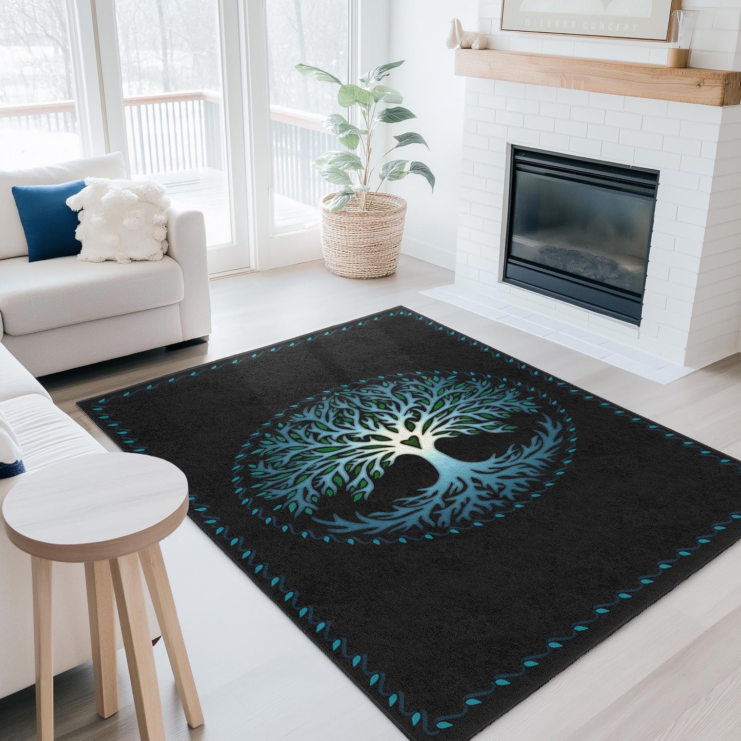 Tree of Life Rectangular Area Rug, Nature Inspired Home Decor, Living Room Carpet, Bohemian Style Rug, Forest Themed Rug