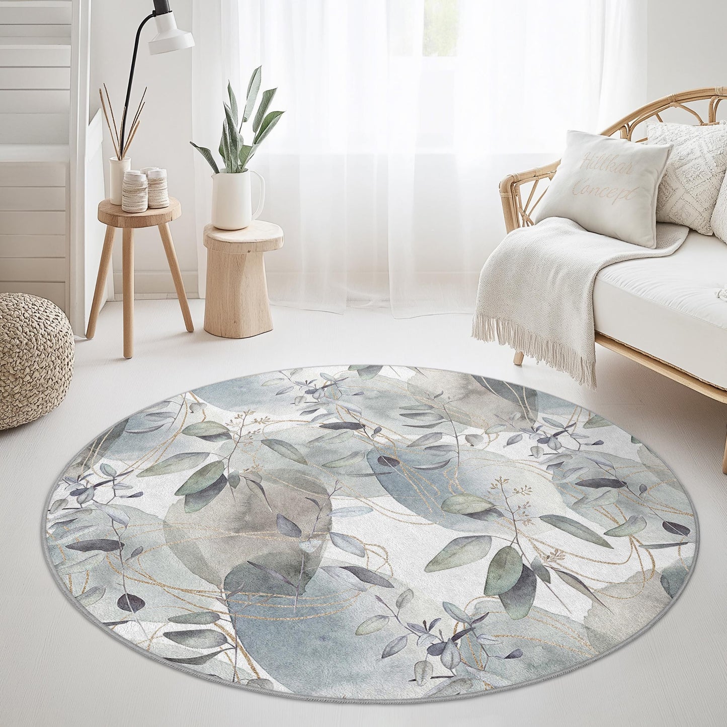 Elegant Round Leaf Pattern Area Rug, Soft Floral Round Carpet, Living Room Decor, Modern Round Rug, Home Accent Floor Covering