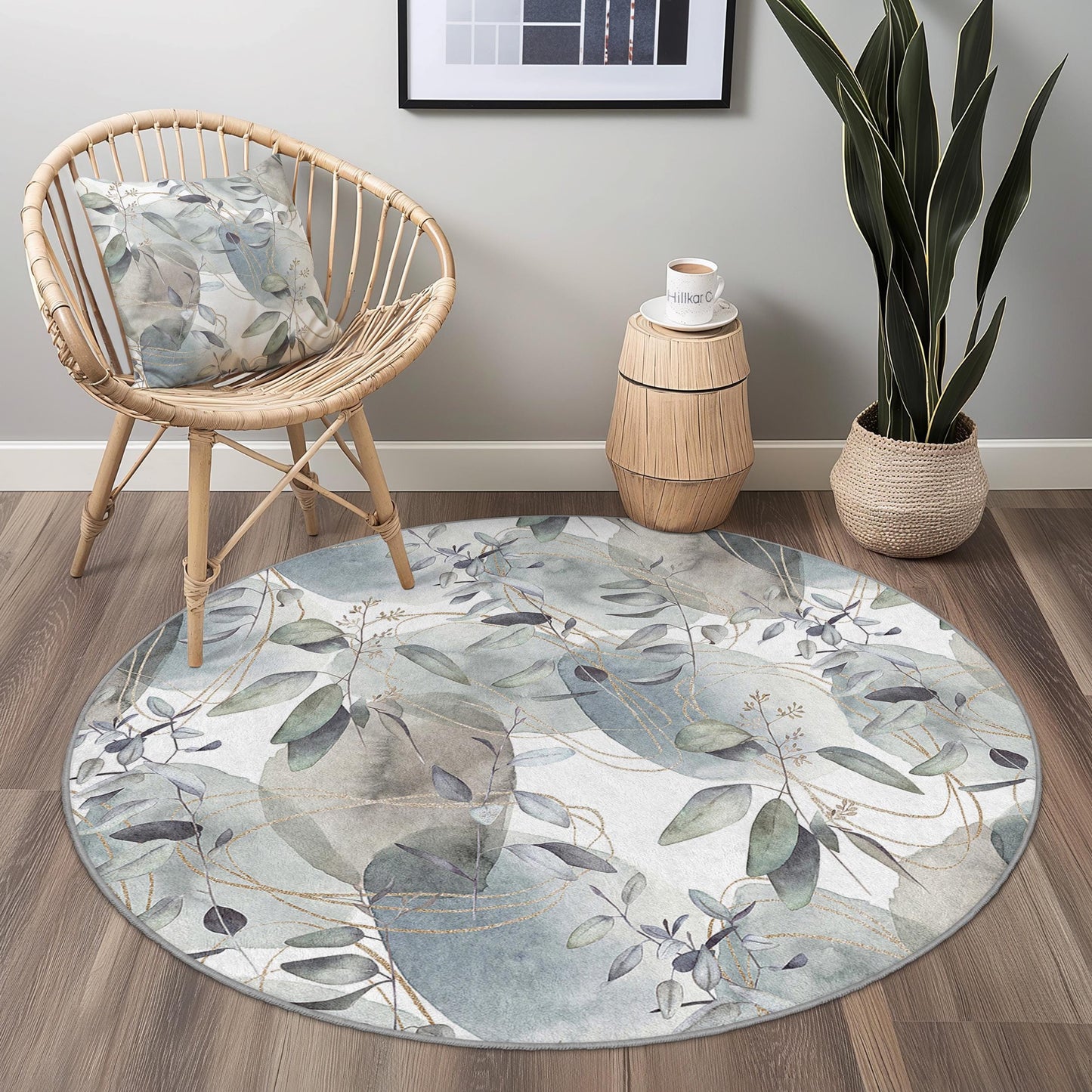 Elegant Round Leaf Pattern Area Rug, Soft Floral Round Carpet, Living Room Decor, Modern Round Rug, Home Accent Floor Covering