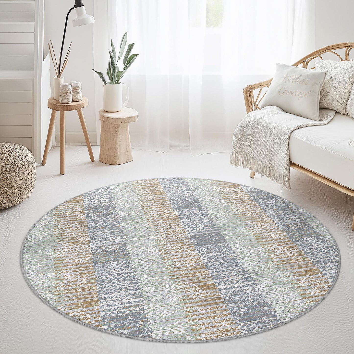 Geometric Round Area Rug, Stylish Circular Carpet for Living Room, Modern Home Decor, Soft Plush Floor Mat