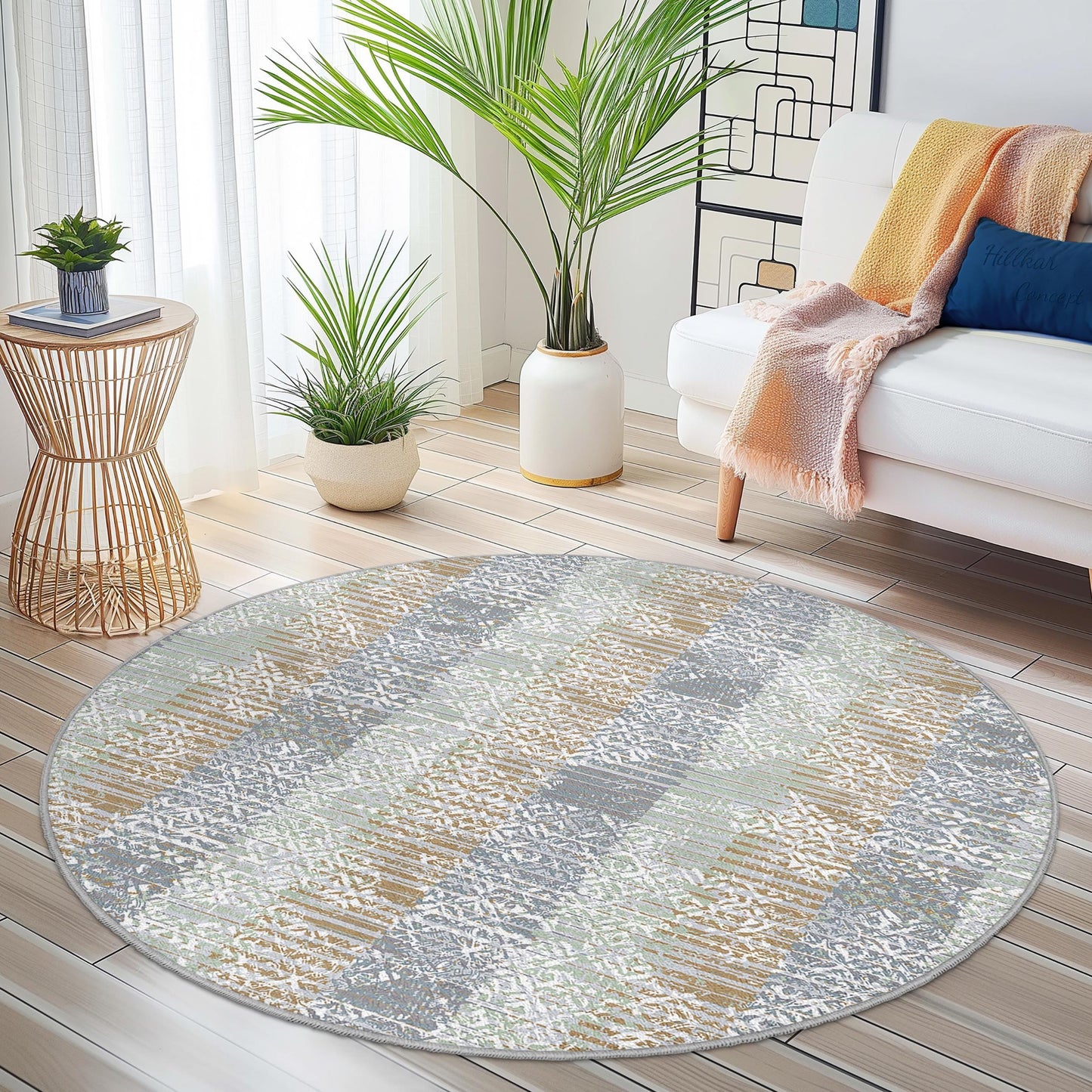 Geometric Round Area Rug, Stylish Circular Carpet for Living Room, Modern Home Decor, Soft Plush Floor Mat