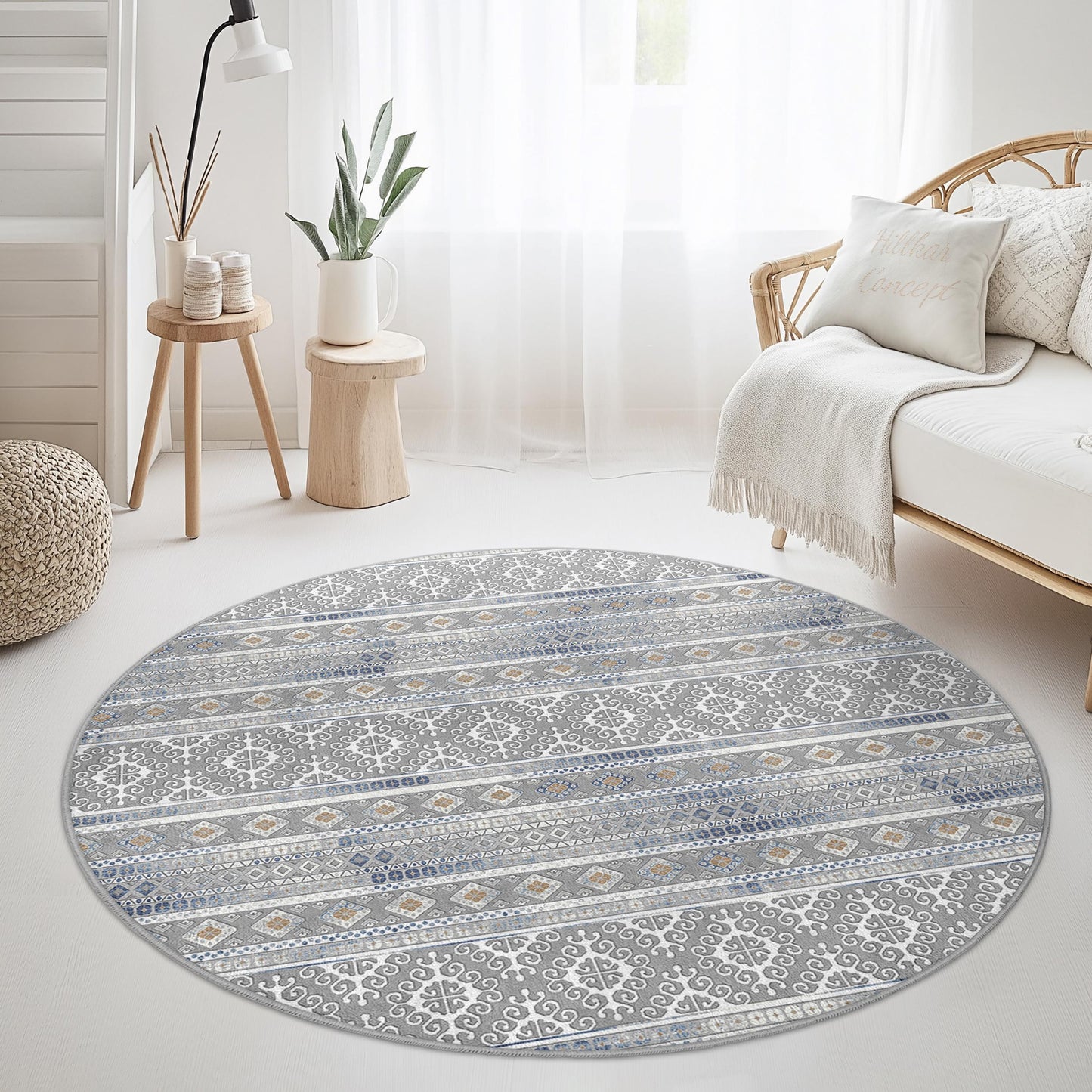 Elegant Geometric Round Area Rug, Round Bohemian Carpet, Soft Living Room Rug, Modern Round Floor Mat, Stylish Home Decor