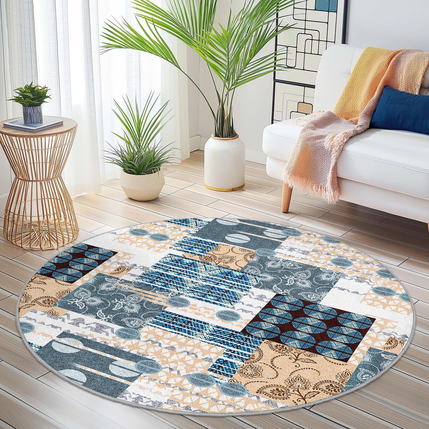 Geometric Pattern Round Area Rug, Modern Circular Carpet, Living Room Decor, Soft Round Rug, Boho Style Home Accessory