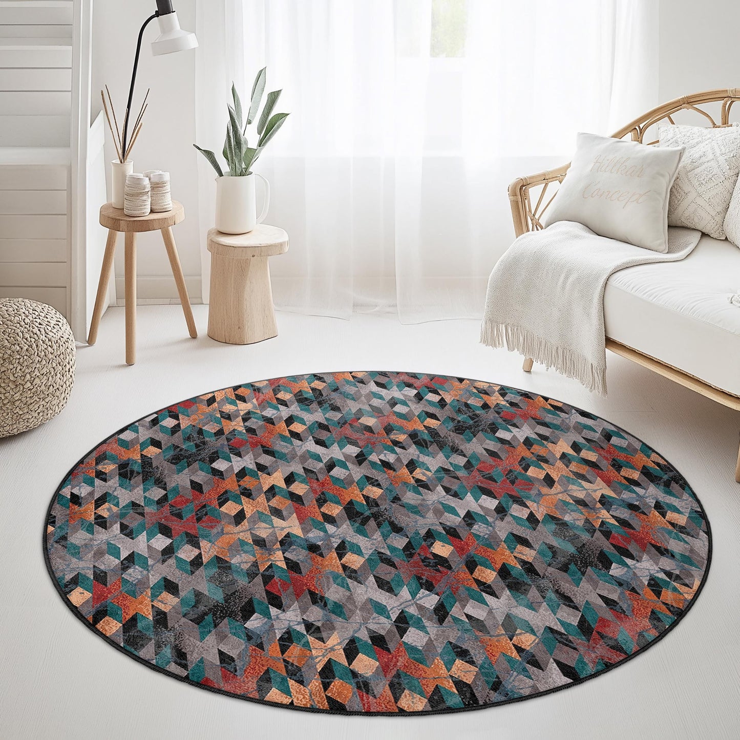 Geometric Pattern Round Area Rug, Modern Round Carpet for Living Room, Stylish Round Floor Mat, Unique Round Home Decor