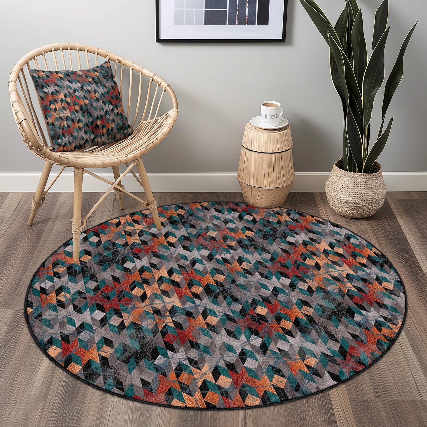 Geometric Pattern Round Area Rug, Modern Round Carpet for Living Room, Stylish Round Floor Mat, Unique Round Home Decor