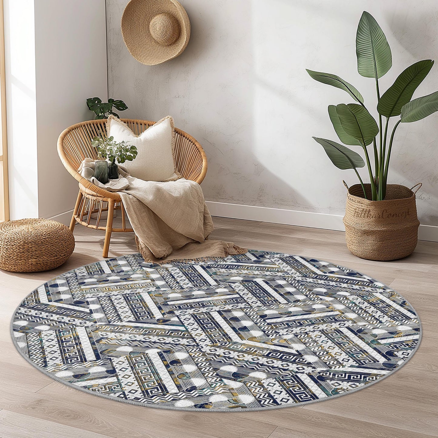Elegant Geometric Round Area Rug, Modern Round Carpet, Living Room Decor, Stylish Round Rug, Indoor Round Mat