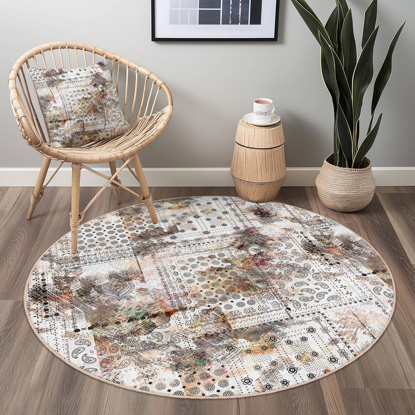 Floral Pattern Round Area Rug, Boho Chic Round Rug, Living Room Decor, Soft Floral Carpet for Home, Modern Round Rug for Any Room