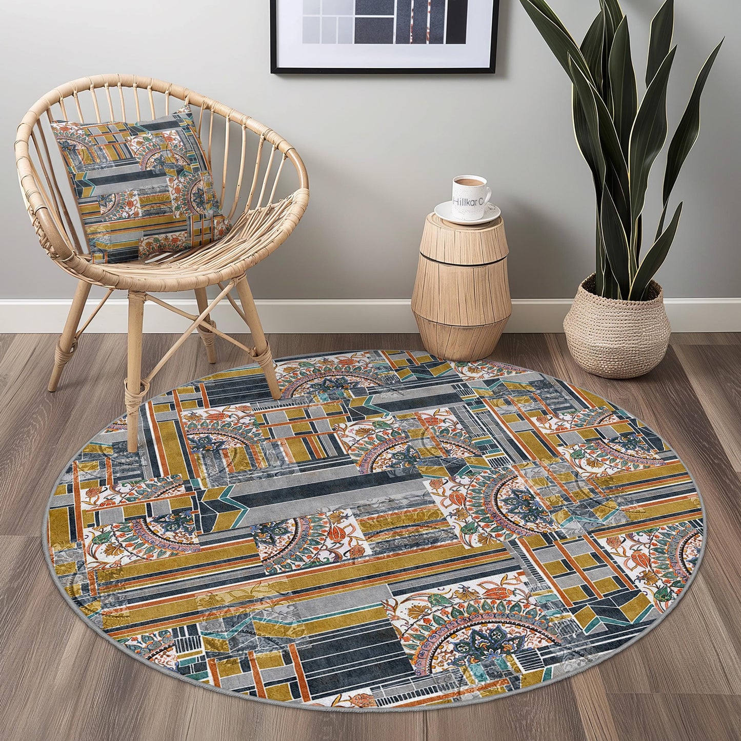 Geometric Pattern Round Area Rug, Modern Round Carpet for Living Room, Stylish Round Floor Mat, Unique Home Decor