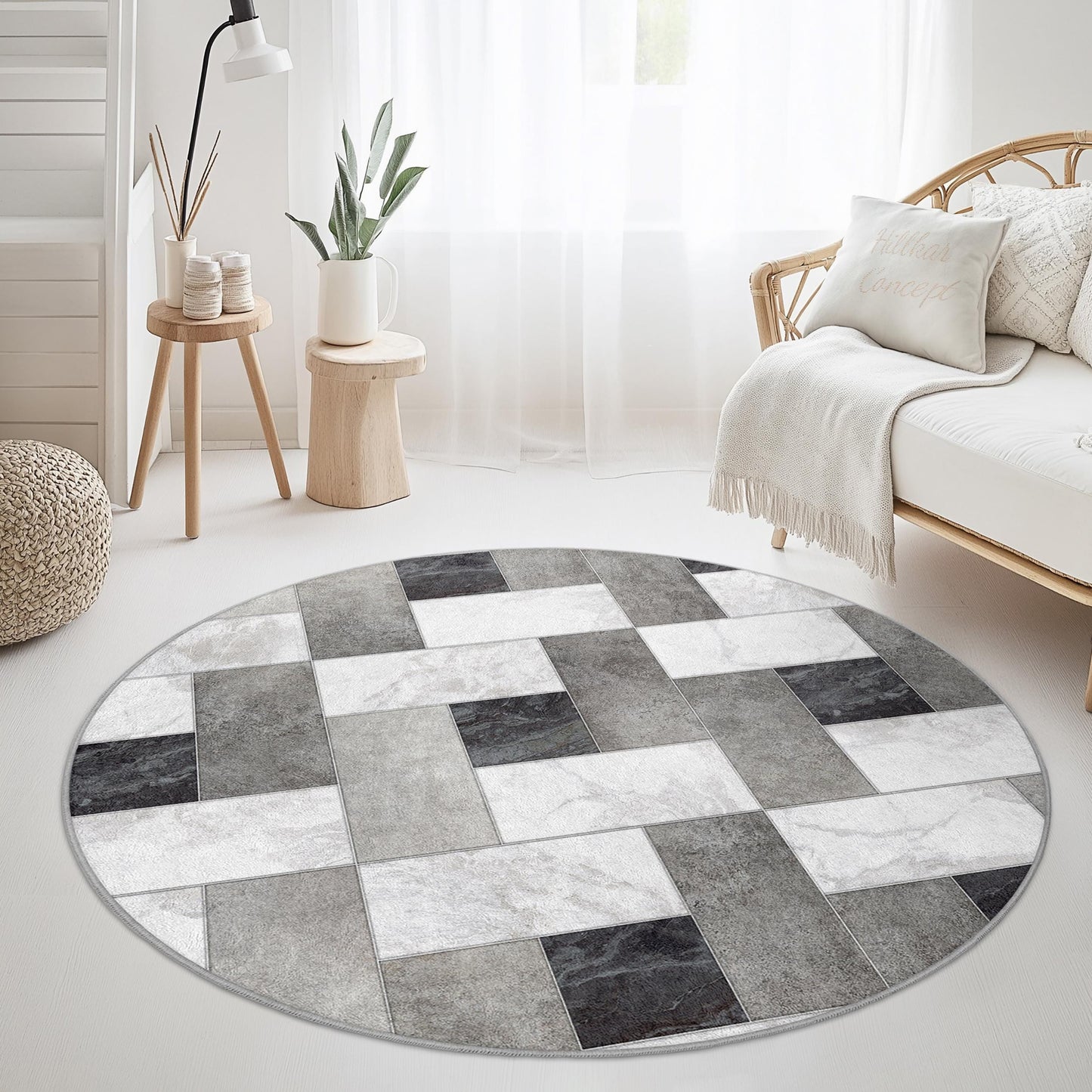 Modern Geometric Round Area Rug, Stylish Round Carpet, Living Room Decor, Soft Round Floor Mat, Contemporary Home Accent