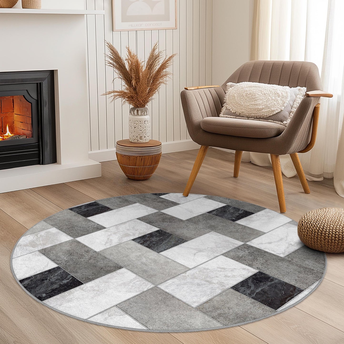 Modern Geometric Round Area Rug, Stylish Round Carpet, Living Room Decor, Soft Round Floor Mat, Contemporary Home Accent