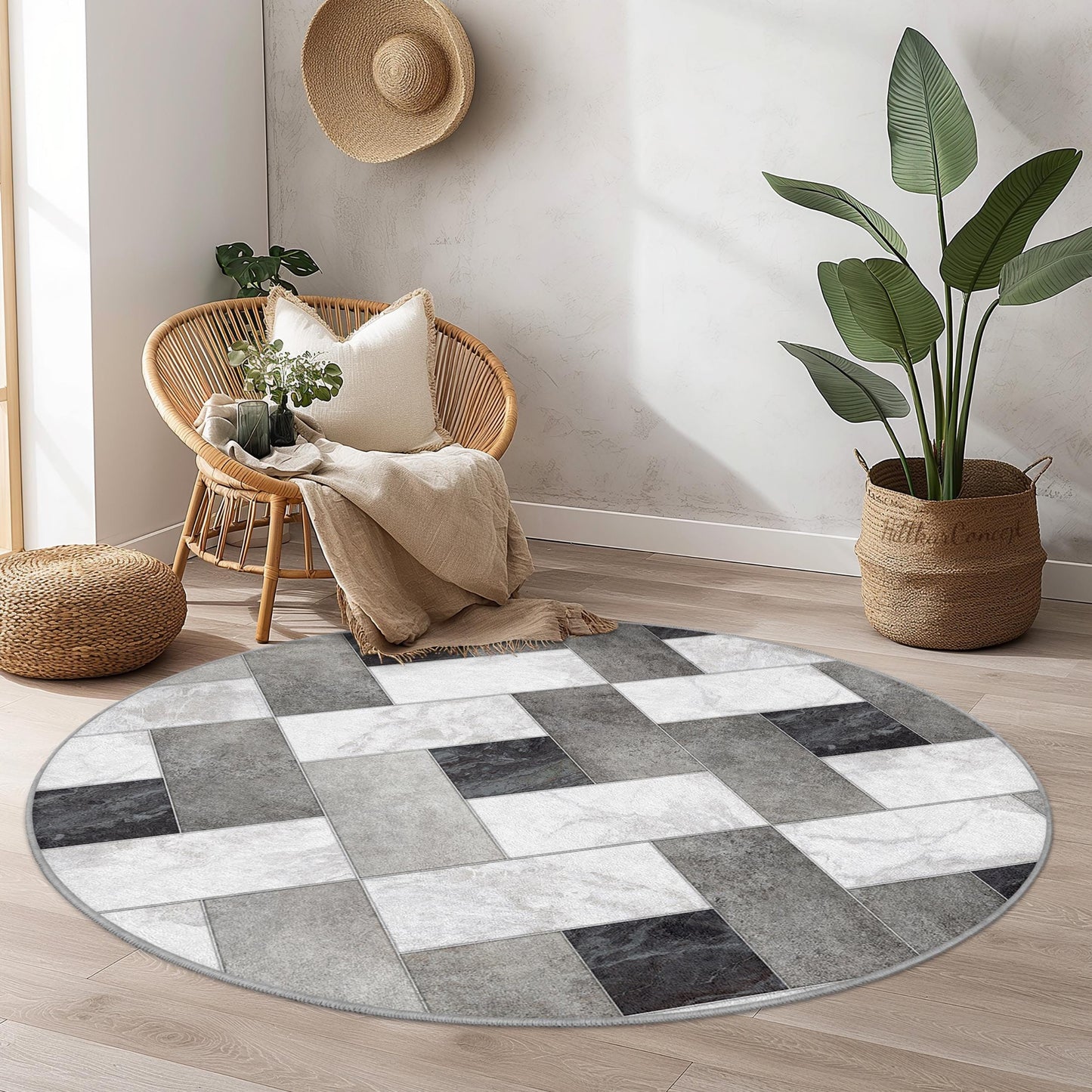 Modern Geometric Round Area Rug, Stylish Round Carpet, Living Room Decor, Soft Round Floor Mat, Contemporary Home Accent