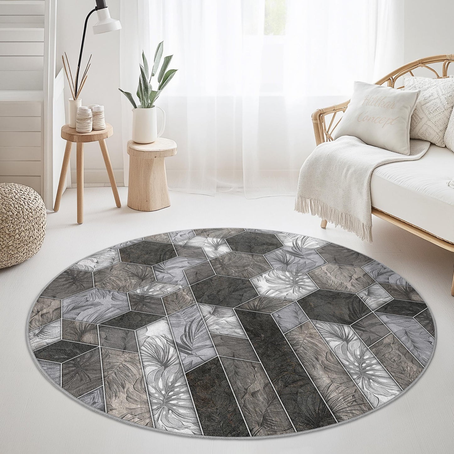Elegant Round Geometric Pattern Area Rug, Modern Round Carpet for Living Room, Stylish Round Decorative Rug