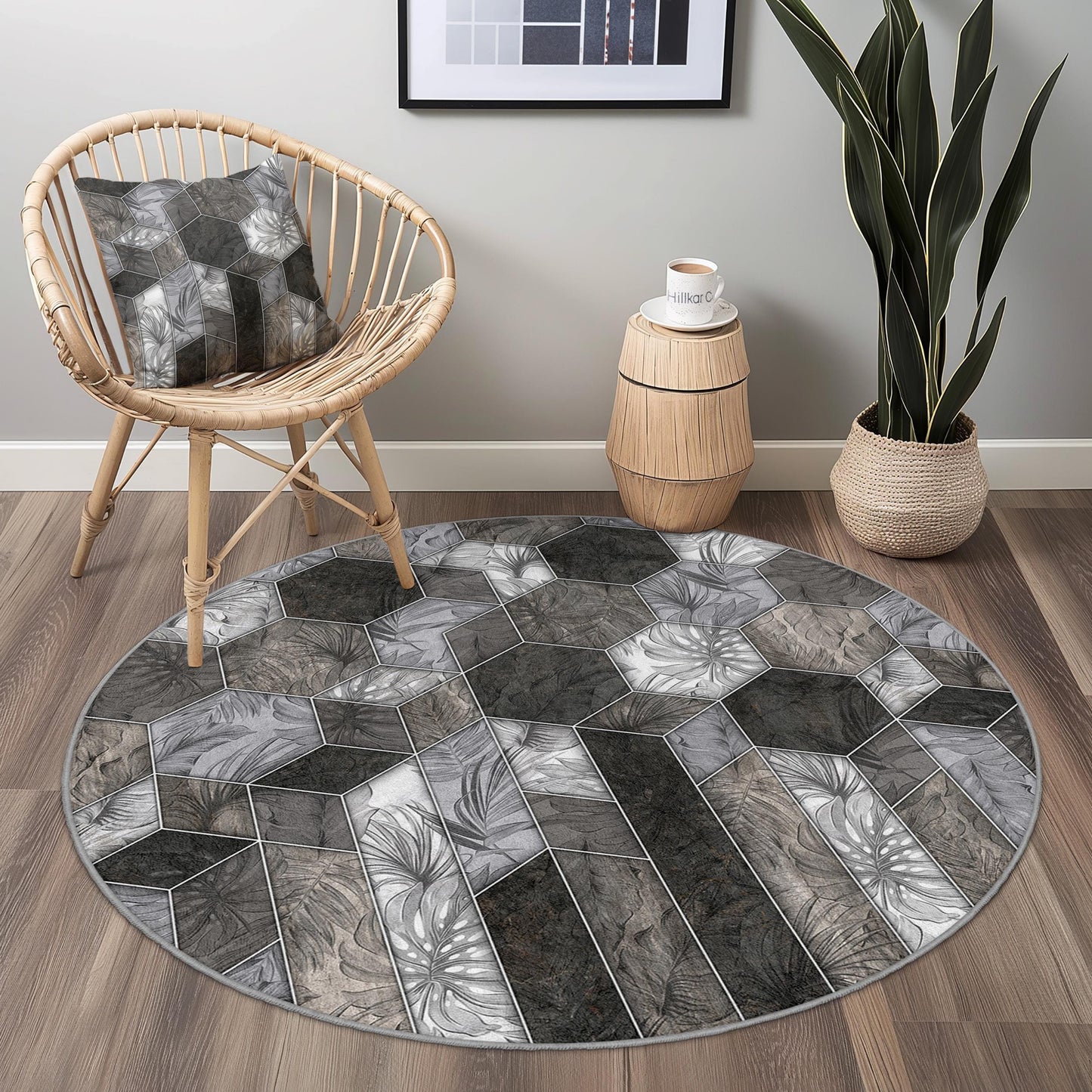 Elegant Round Geometric Pattern Area Rug, Modern Round Carpet for Living Room, Stylish Round Decorative Rug
