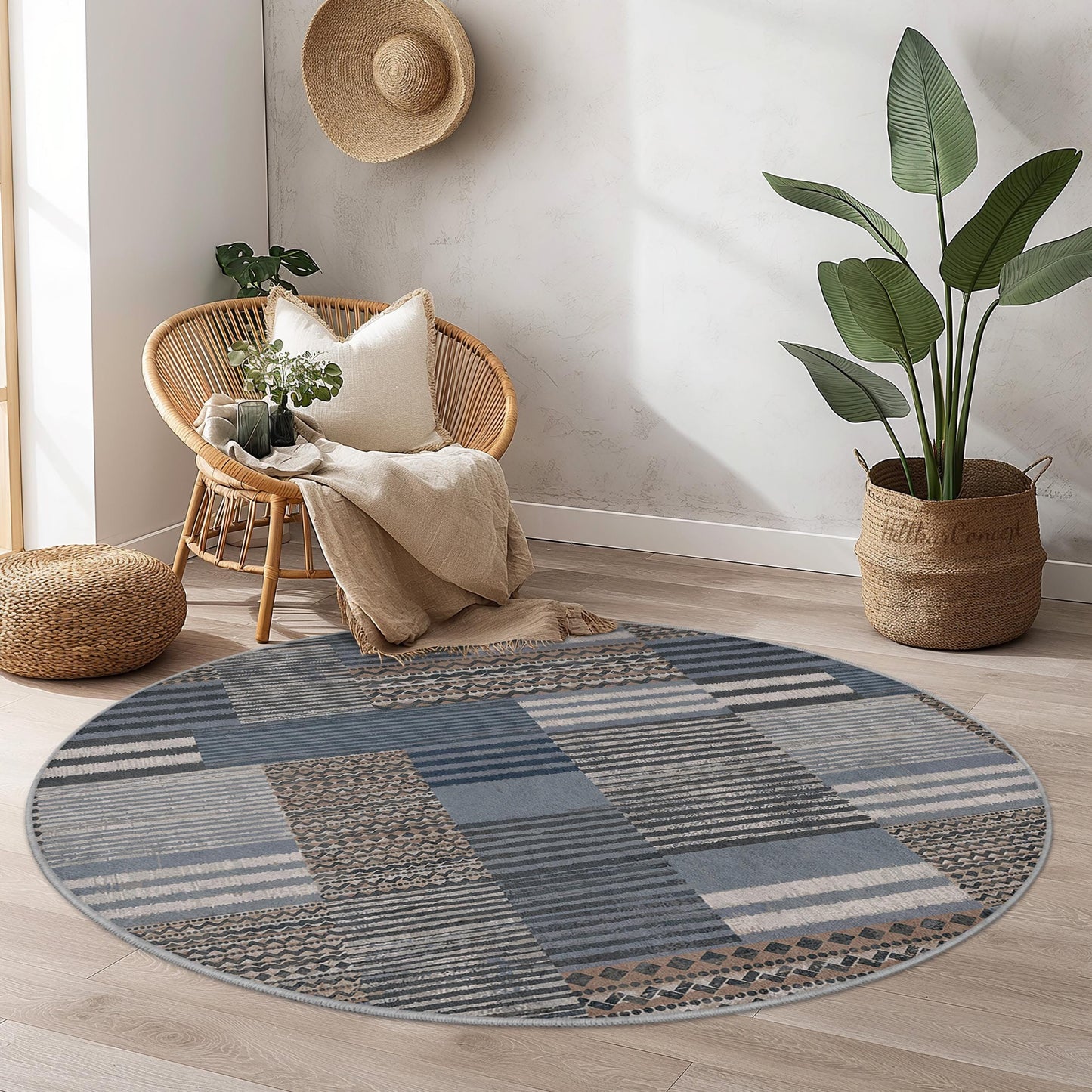 Stylish Round Area Rug, Geometric Pattern Round Carpet, Living Room Decor, Modern Round Rug, Soft Round Floor Mat