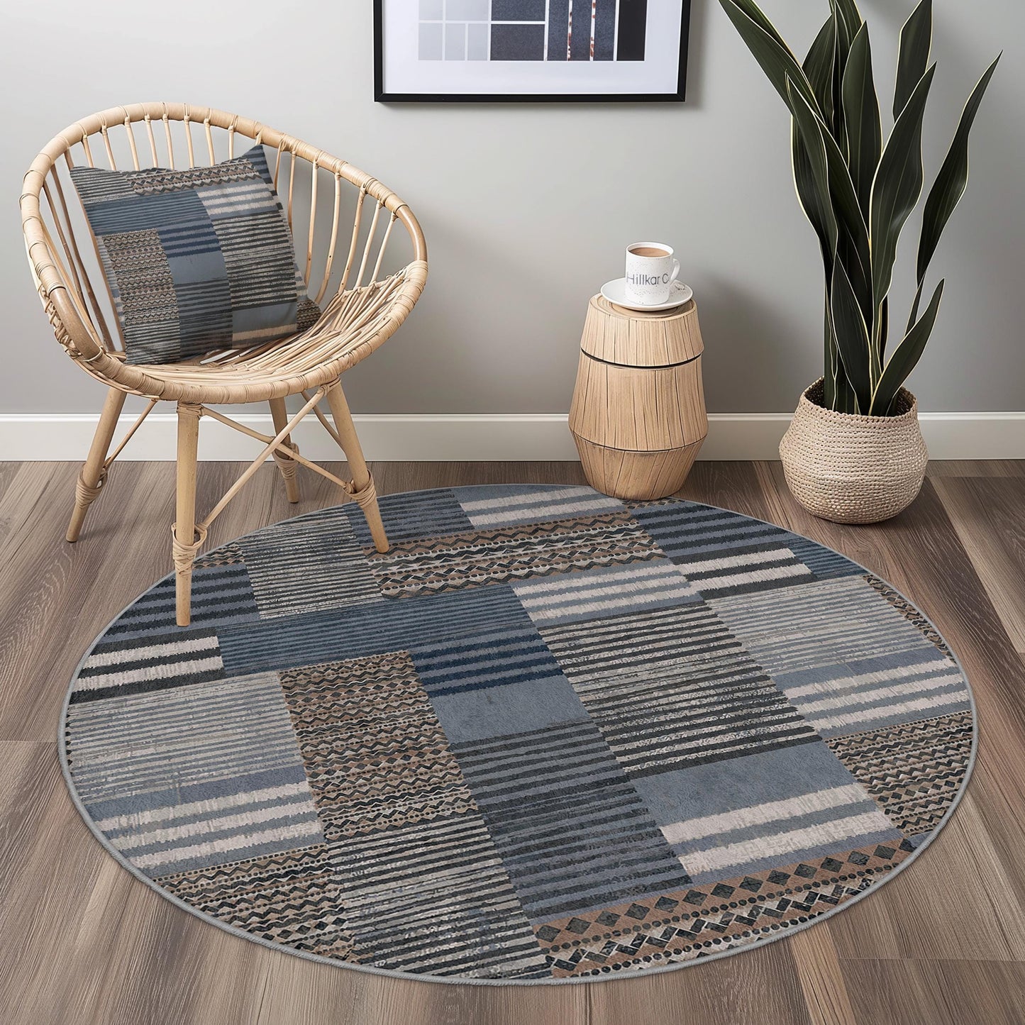 Stylish Round Area Rug, Geometric Pattern Round Carpet, Living Room Decor, Modern Round Rug, Soft Round Floor Mat