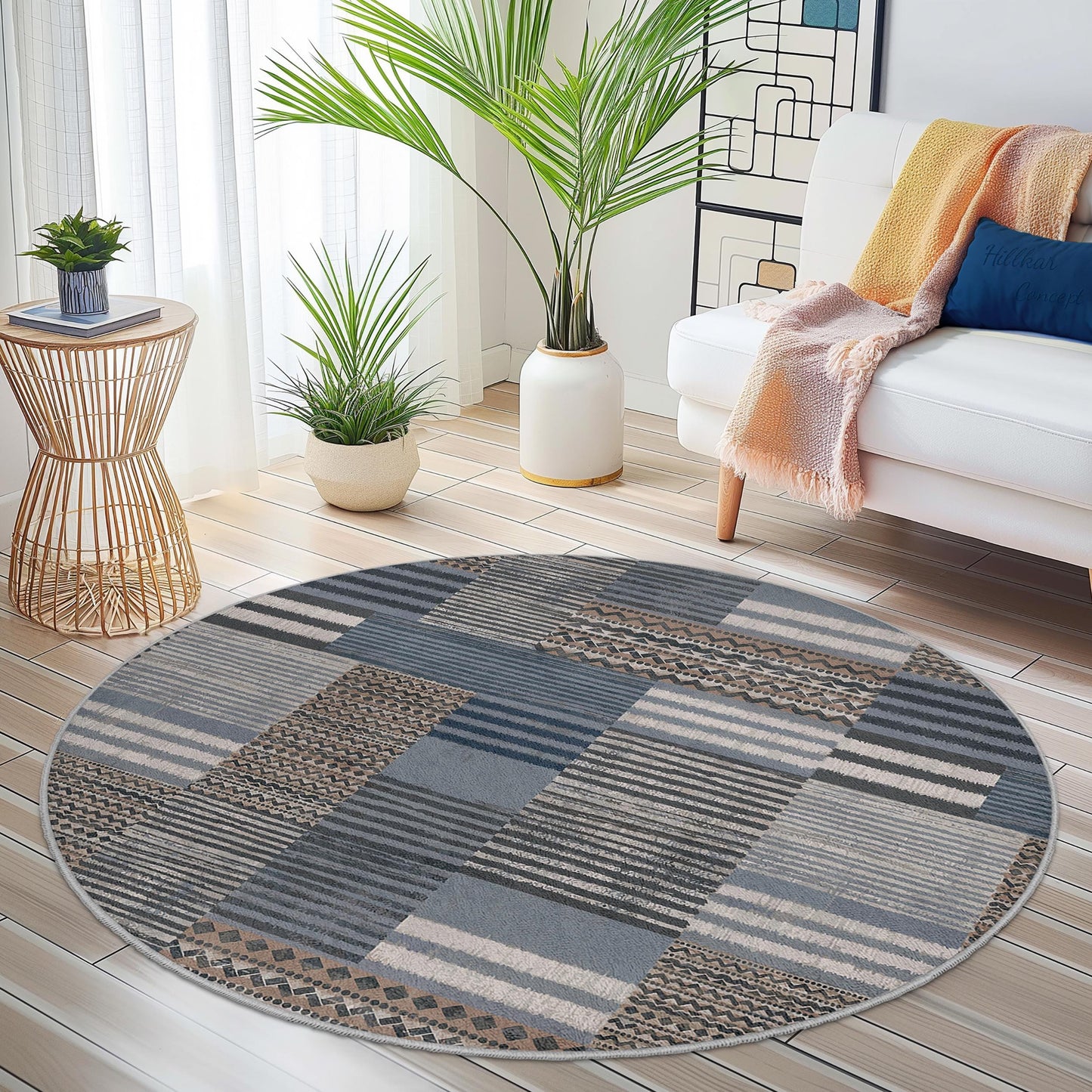 Stylish Round Area Rug, Geometric Pattern Round Carpet, Living Room Decor, Modern Round Rug, Soft Round Floor Mat