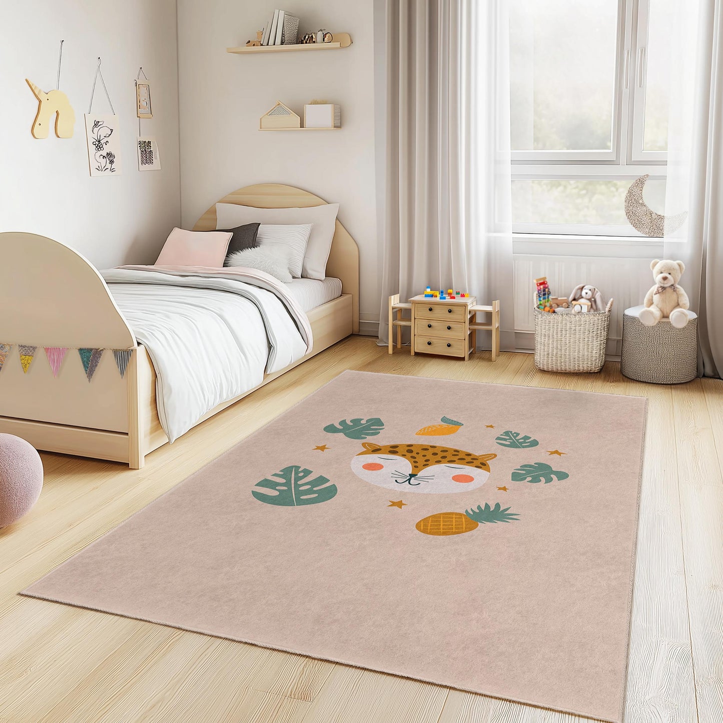 Cute Leopard Face Kids Rug, Animal Themed Rectangular Rug, Nursery Decor, Playroom Carpet, Soft Kids Room Mat
