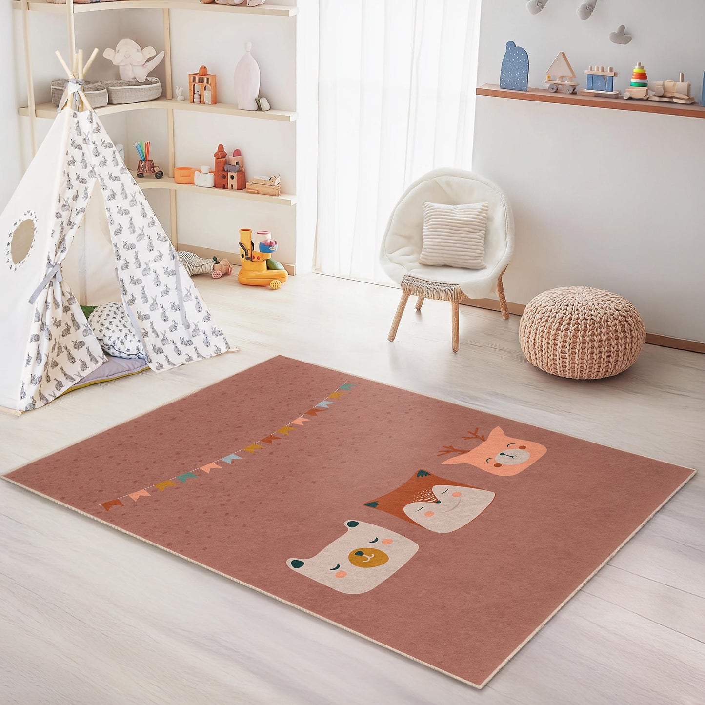 Colorful Animal Faces Kids Rug, Cute Animal Design Rug, Rectangular Kids Room Carpet, Nursery Decor, Playroom Rug, Soft Baby Rug