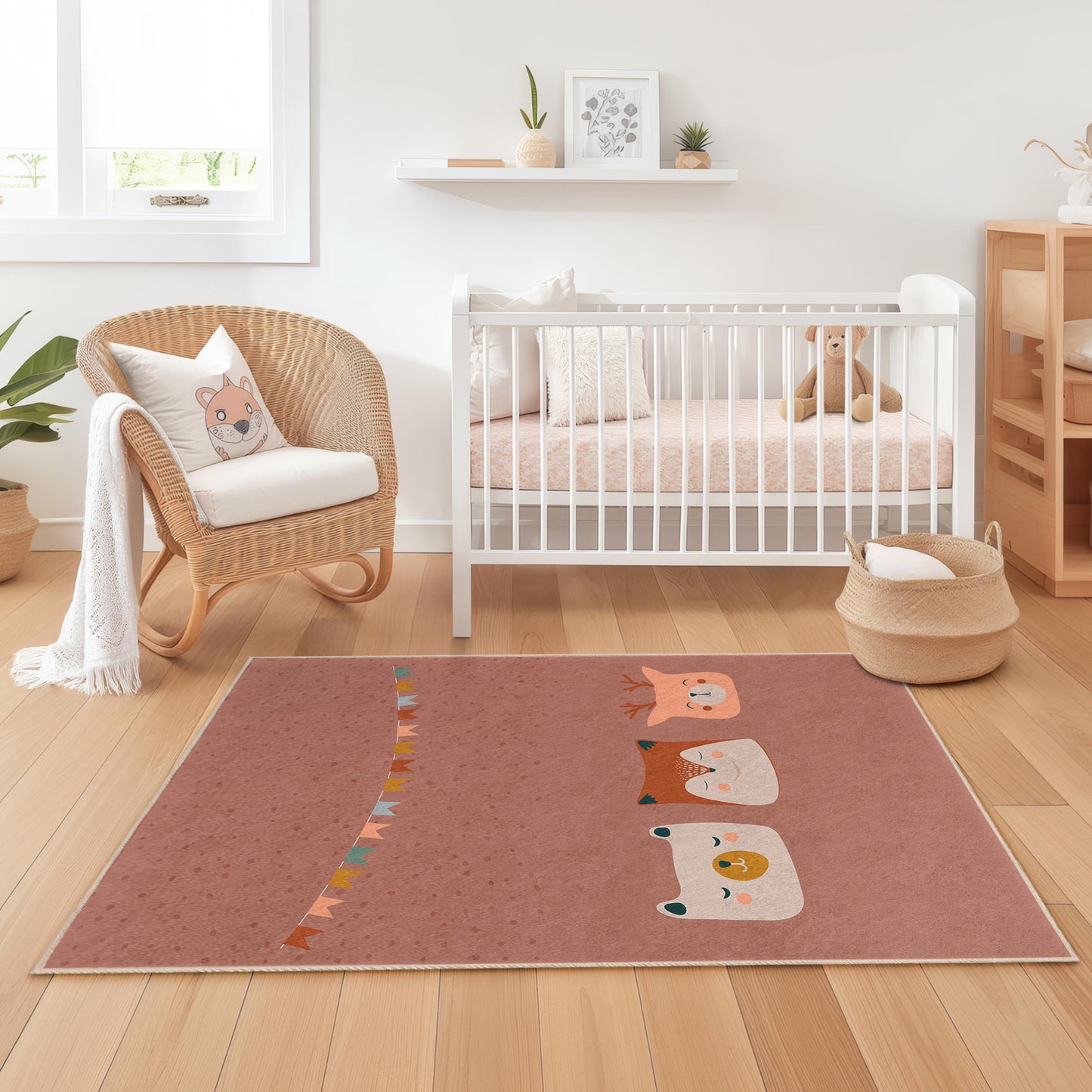 Colorful Animal Faces Kids Rug, Cute Animal Design Rug, Rectangular Kids Room Carpet, Nursery Decor, Playroom Rug, Soft Baby Rug