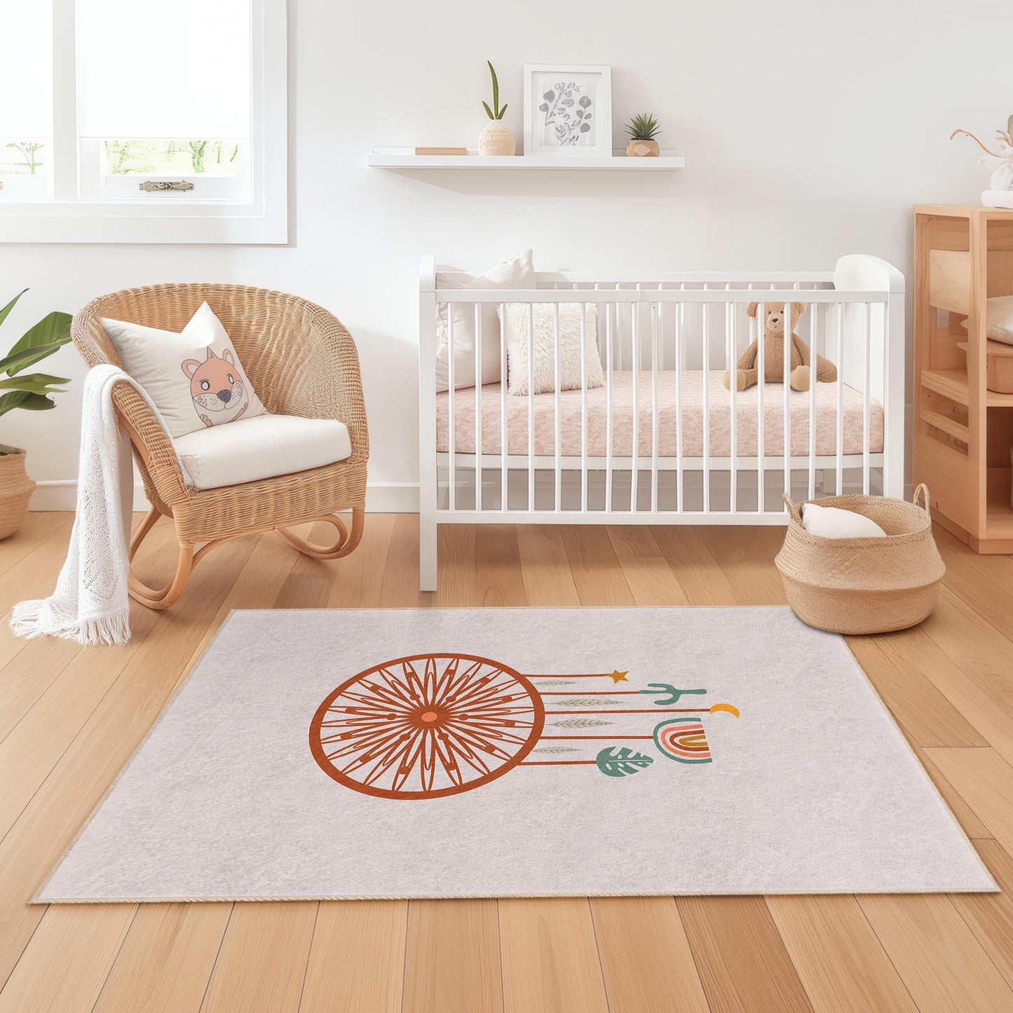 Dreamcatcher Pattern Rectangle Kids Rug, Boho Style Playroom Carpet, Nursery Decor, Unique Children's Room Rug