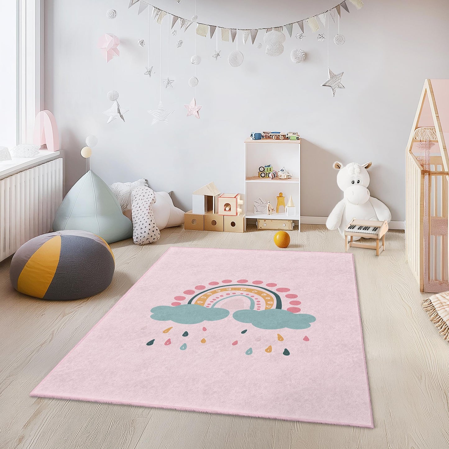 Rainbow and Clouds Kids Room Carpet, Colorful Rainbow Rug, Playroom Decor, Cute Kids Rug, Nursery Area Rug, Childrens Room Mat