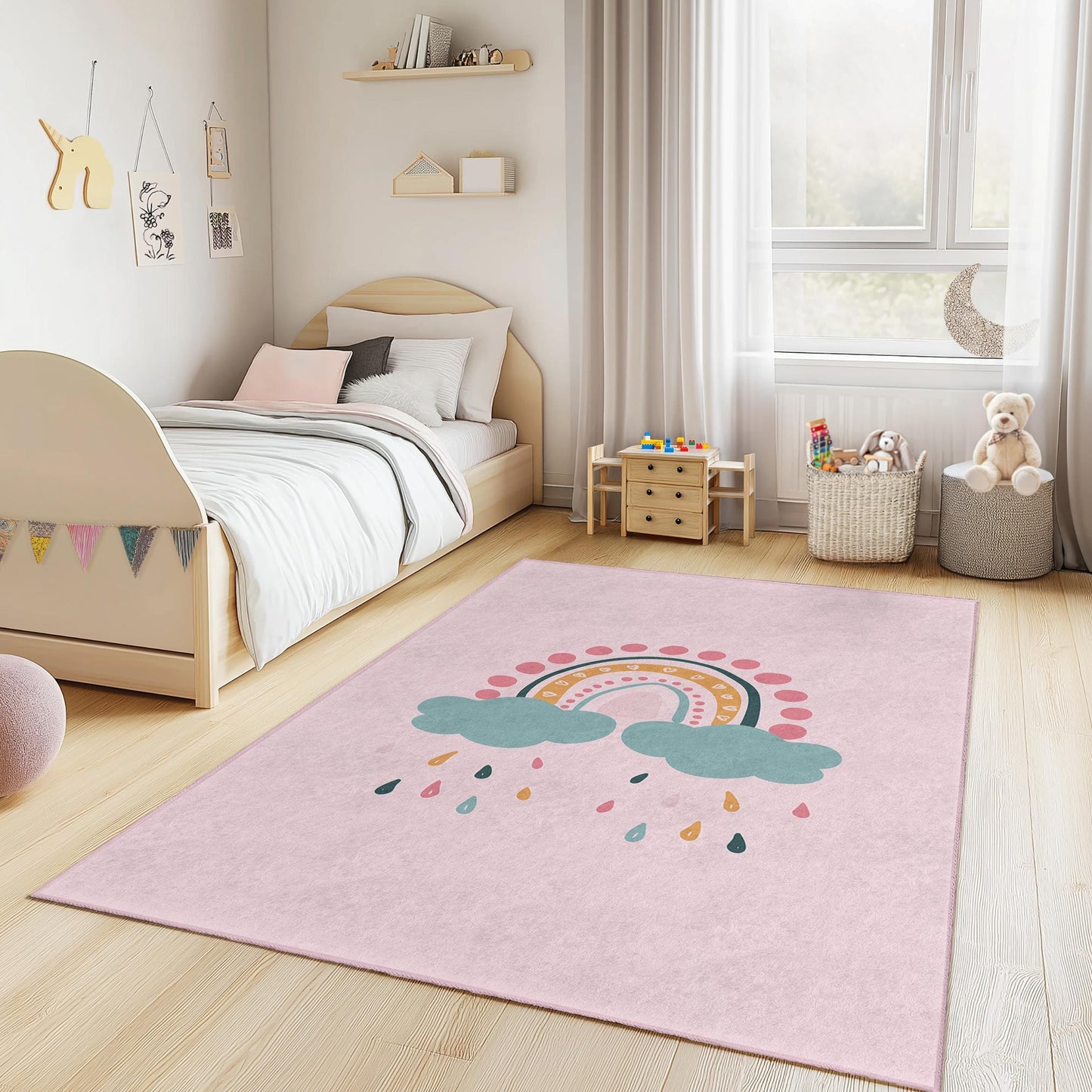 Rainbow and Clouds Kids Room Carpet, Colorful Rainbow Rug, Playroom Decor, Cute Kids Rug, Nursery Area Rug, Childrens Room Mat