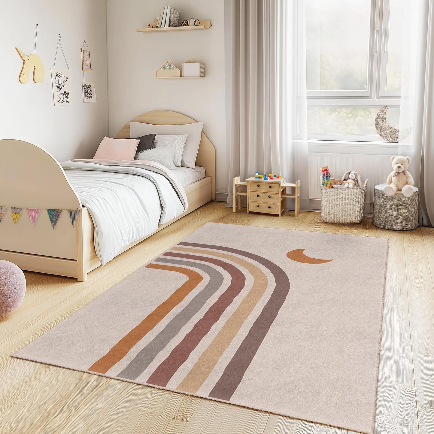 Rainbow Stripes Kids Rectangle Rug, Colorful Playroom Carpet, Soft Nursery Area Rug, Modern Kids Decor, Baby Room Rug