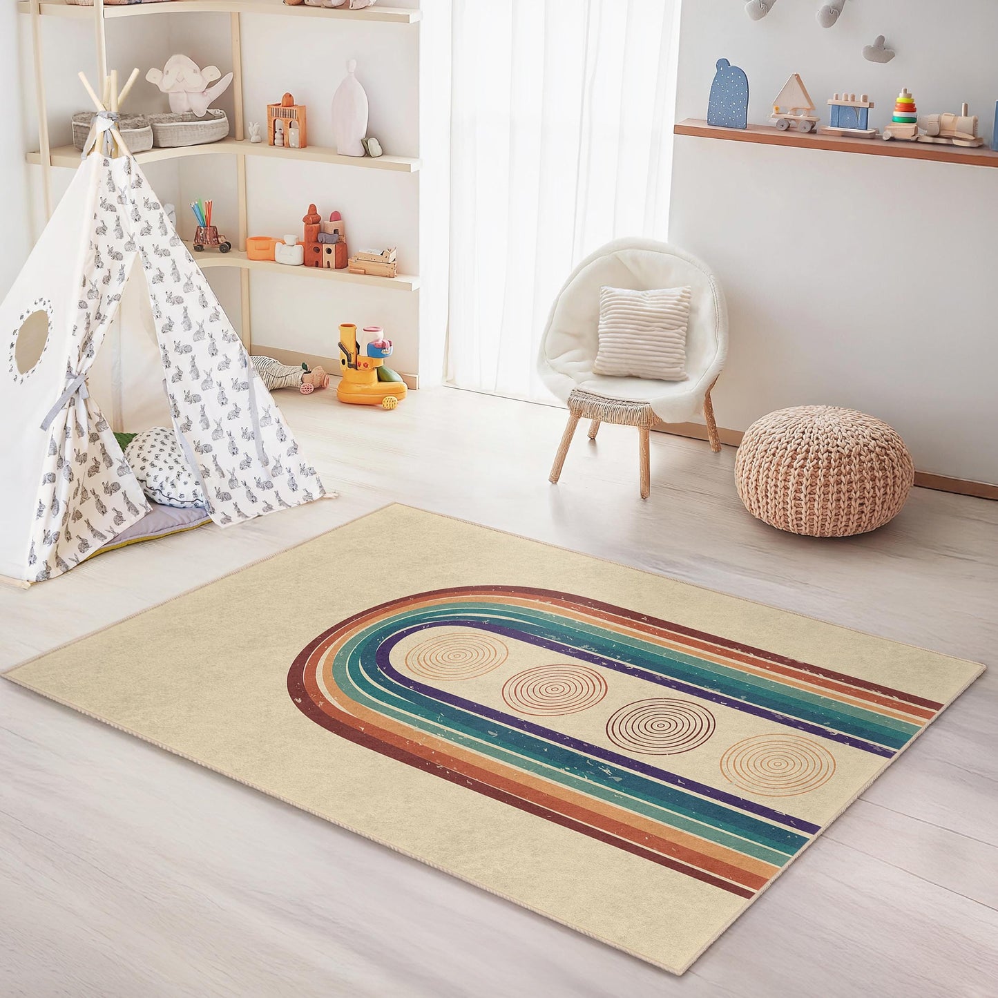 Colorful Rainbow Stripes Rectangular Kids Rug, Boho Nursery Carpet, Modern Playroom Decor, Soft Kids Area Rug, Unique Children's Rug