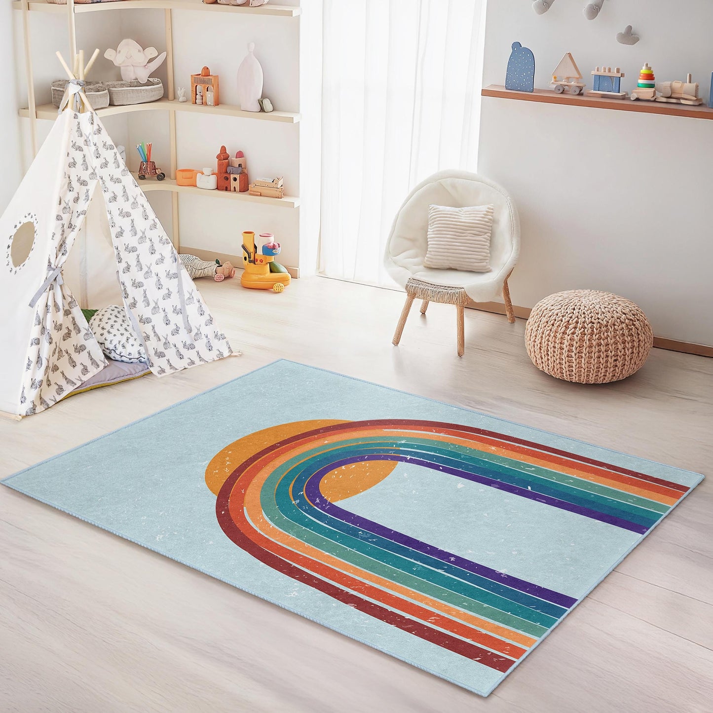 Rainbow Pattern Rectangular Kids Rug, Colorful Nursery Carpet, Kids Room Decor, Playroom Mat, Soft Kids Rug, Fun Rainbow Rug