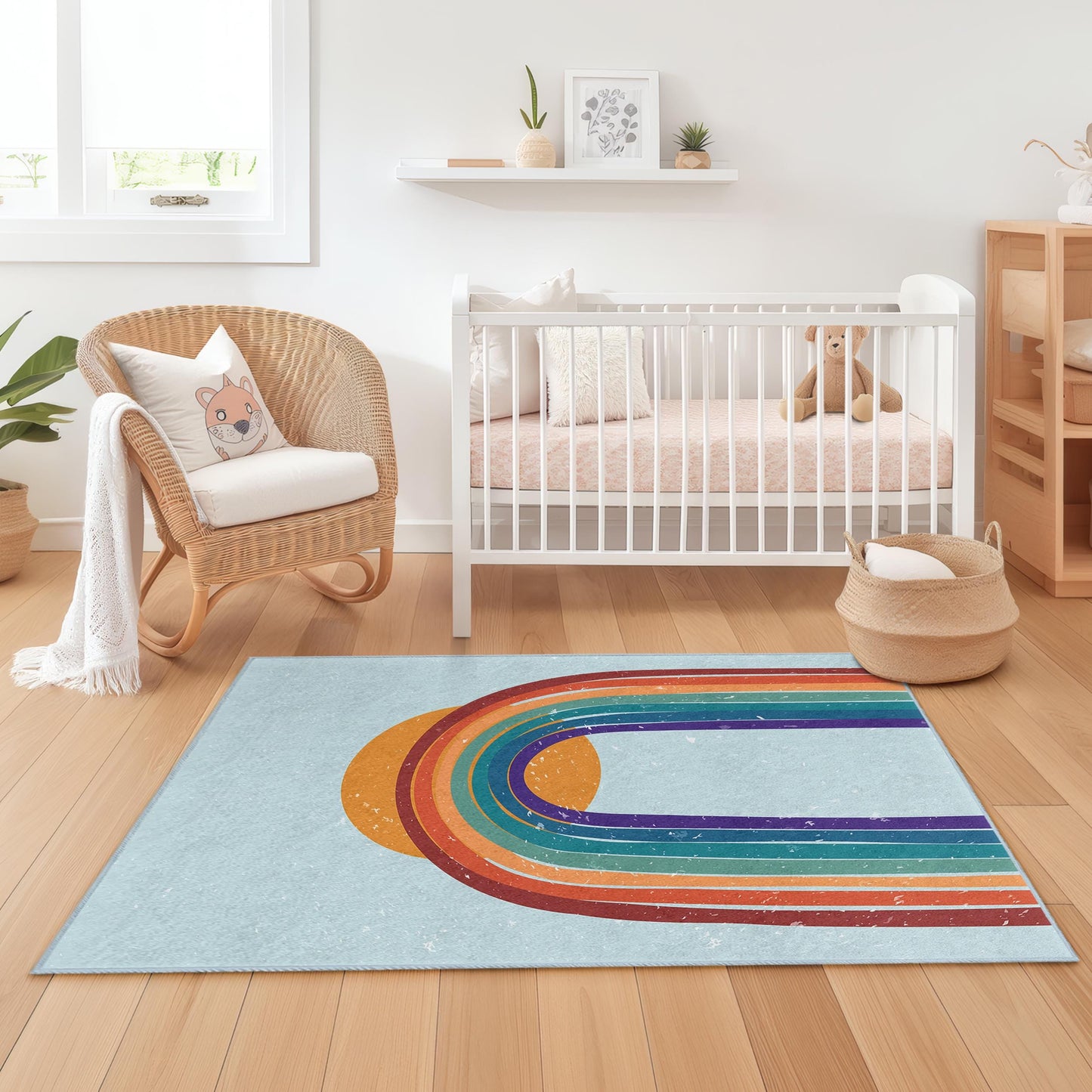 Rainbow Pattern Rectangular Kids Rug, Colorful Nursery Carpet, Kids Room Decor, Playroom Mat, Soft Kids Rug, Fun Rainbow Rug