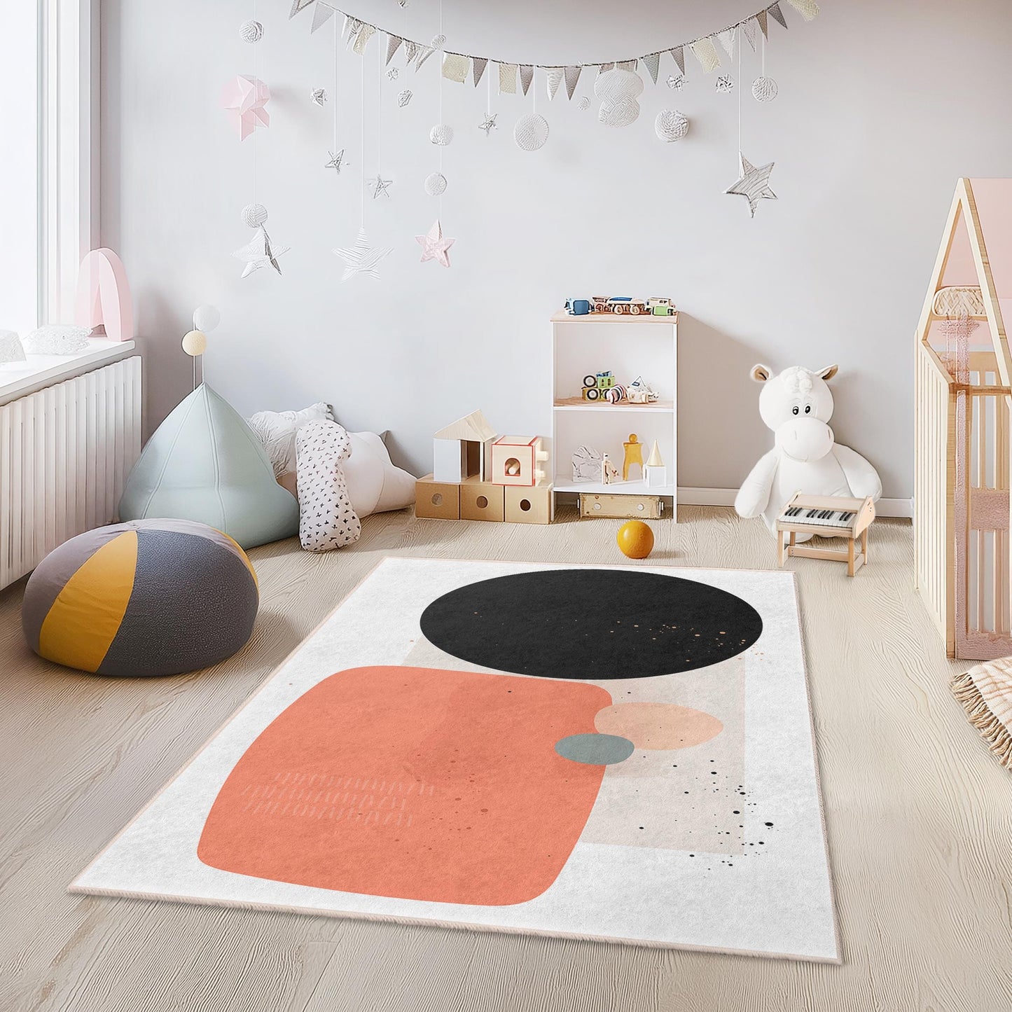 Abstract Geometric Pattern Kids Rectangle Rug, Playroom Decor, Soft Carpet for Children, Modern Nursery Area Rug, Stylish Home Decor