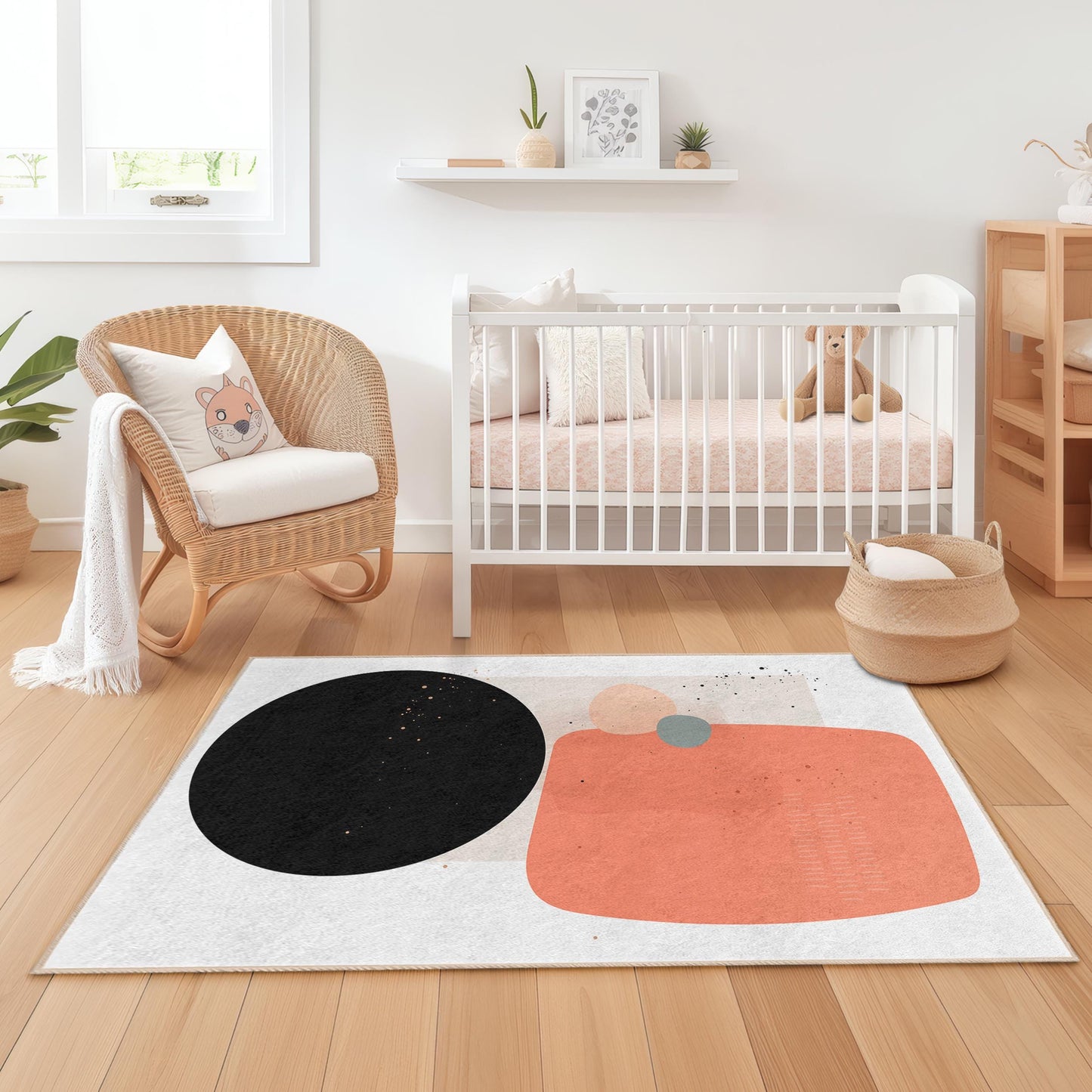 Abstract Geometric Pattern Kids Rectangle Rug, Playroom Decor, Soft Carpet for Children, Modern Nursery Area Rug, Stylish Home Decor