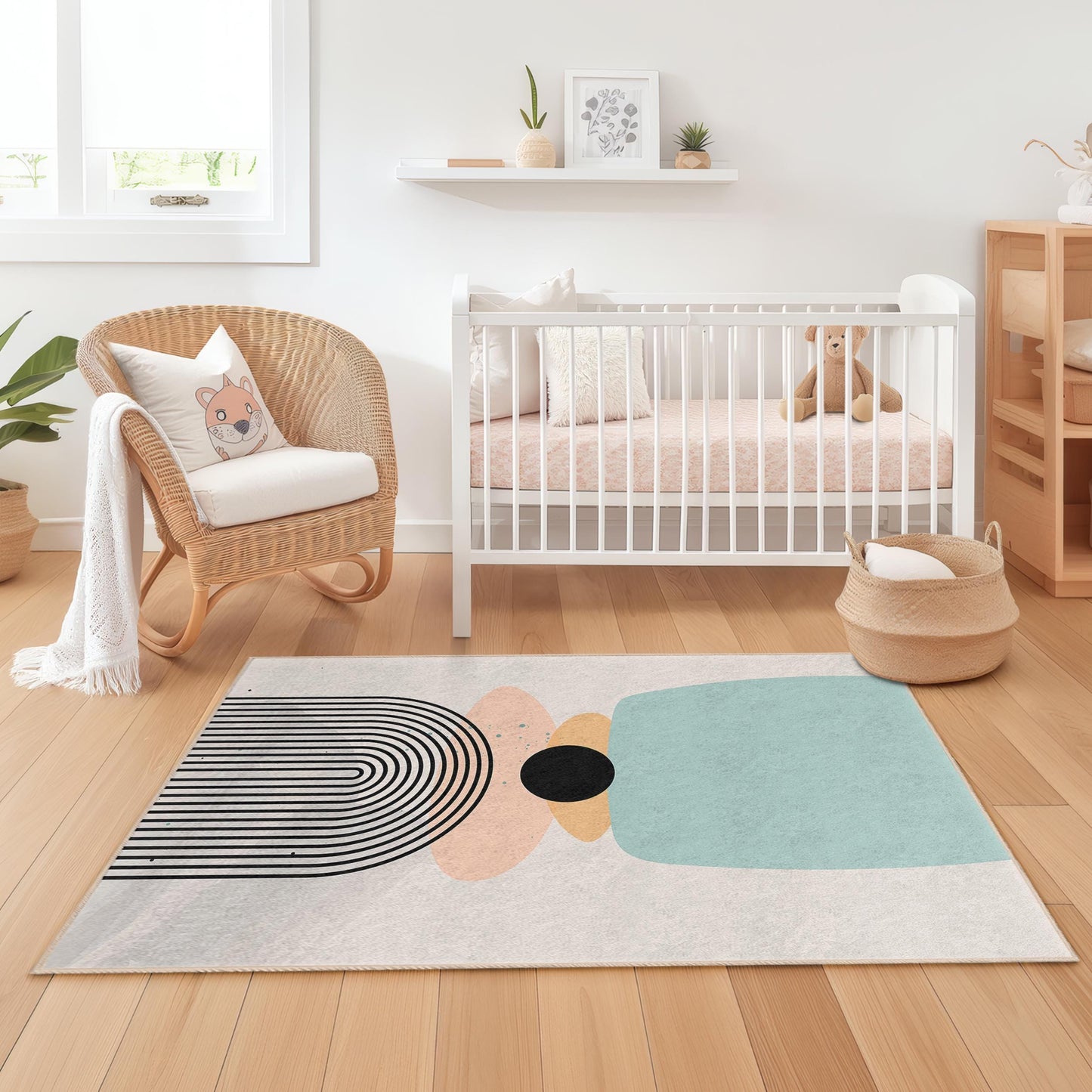 Modern Geometric Rectangular Rug, Abstract Design Area Carpet, Stylish Living Room Rug, Kids Room Decor, Unique Home Accent