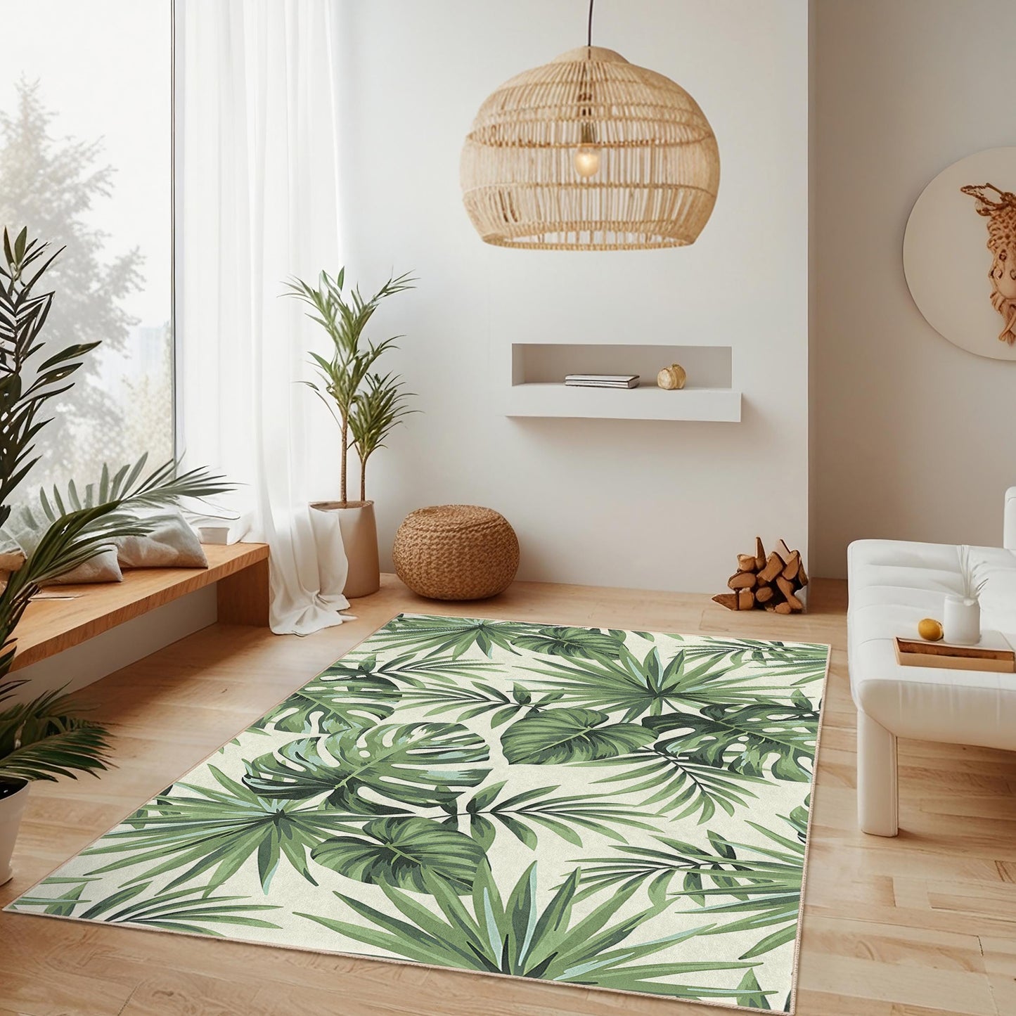 Tropical Leaf Pattern Area Rug, Rectangular Indoor Carpet, Living Room Decor, Plant Lover's Rug, Nature Inspired Home Decor